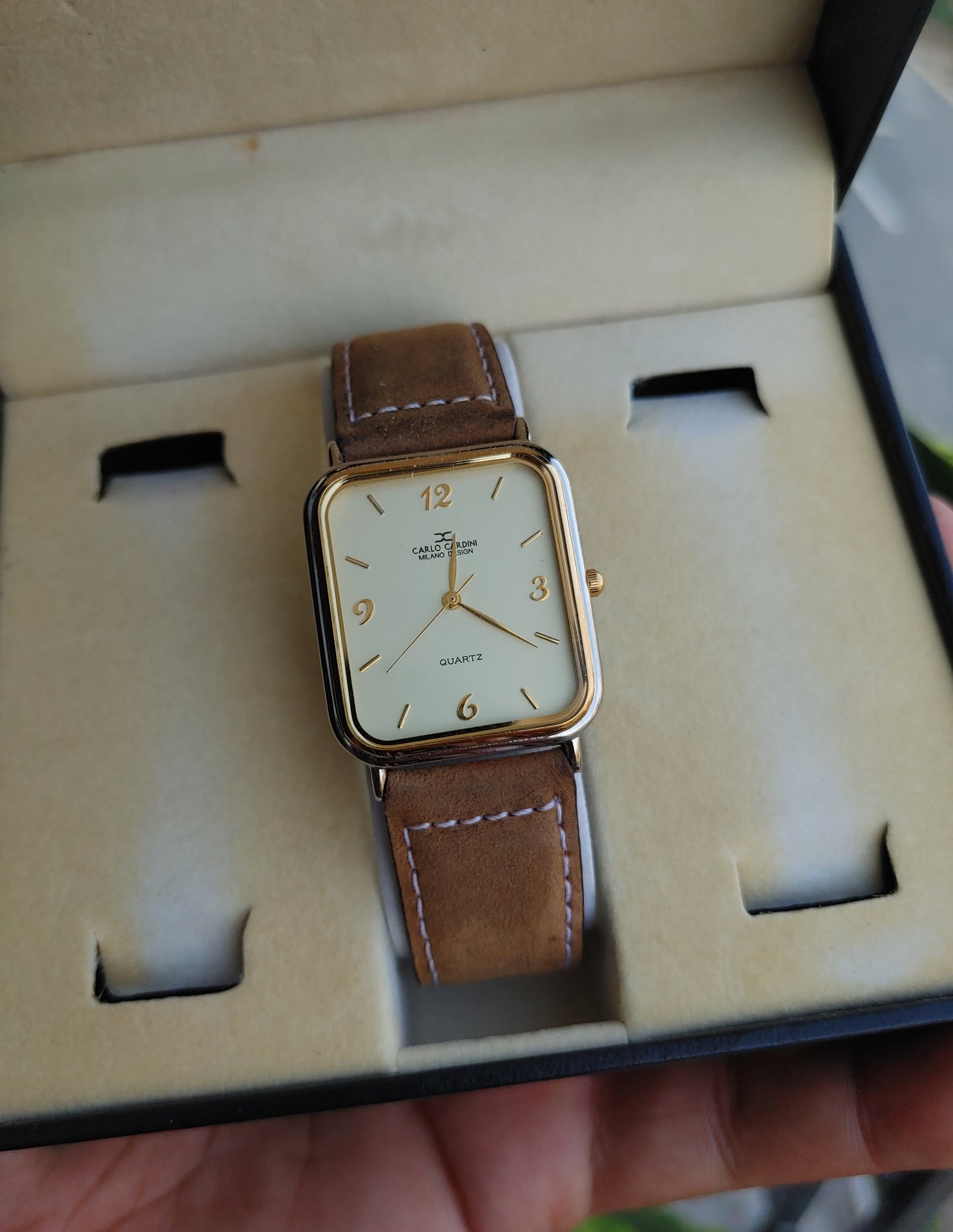 Carlo Cardini Slim Leather Strap Watch Dark Brown Leather Quartz Movement Japan