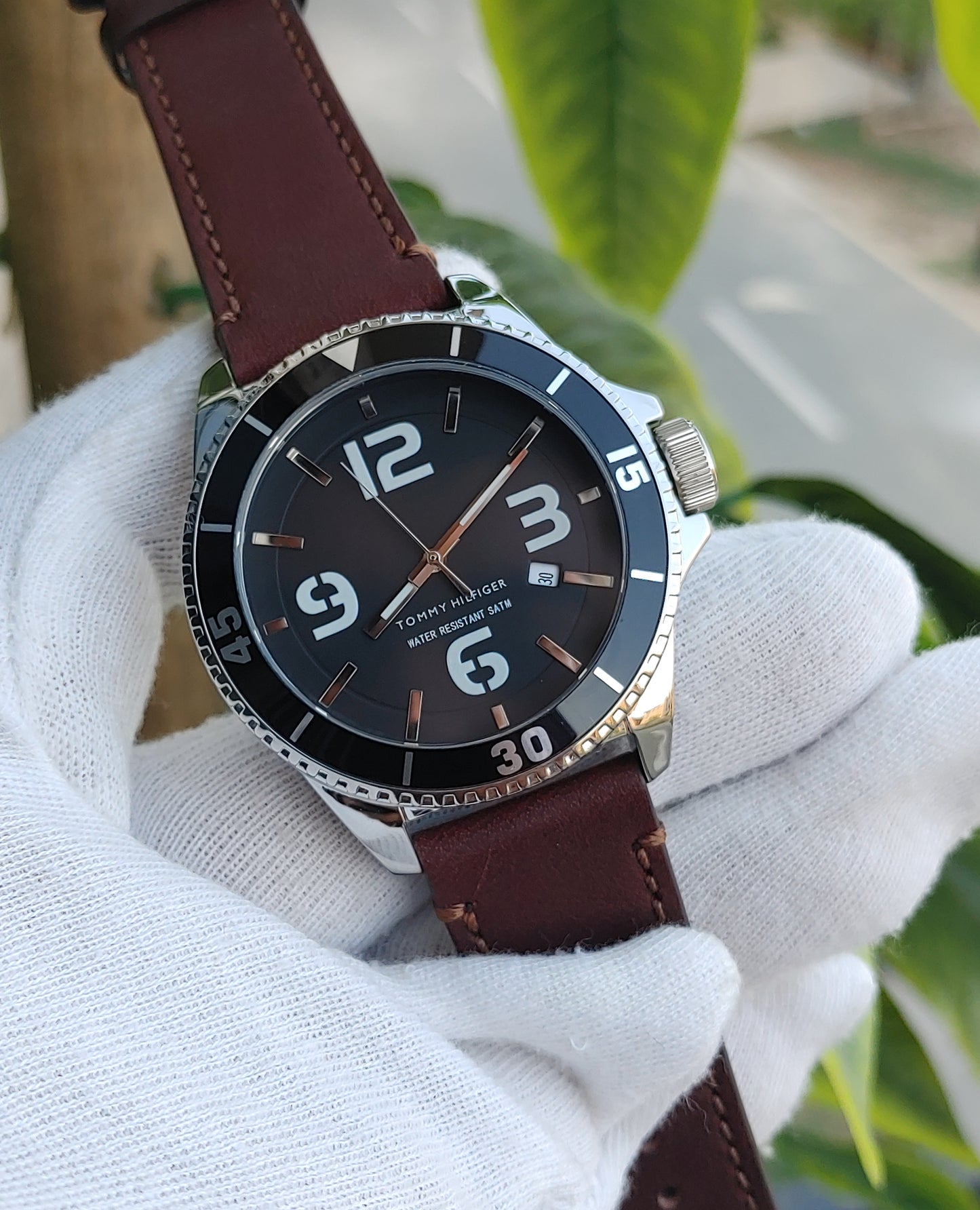 Tommy Hilfiger Stainless-steel Brown Leather Strap Men's Watch