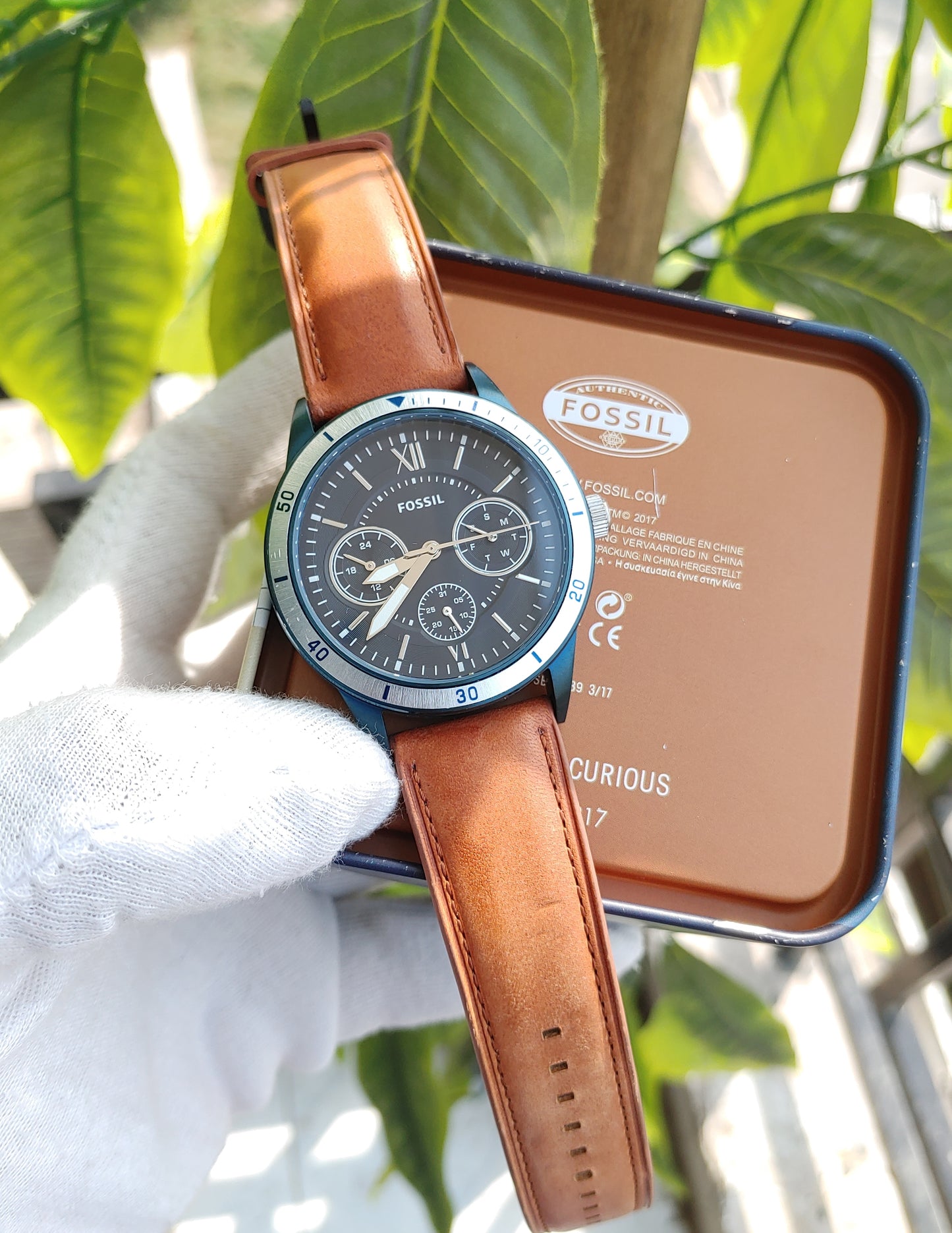 Fossil Flynn BQ2316 Men's Multifunction Watch – Blue Dial with Brown Leather Strap