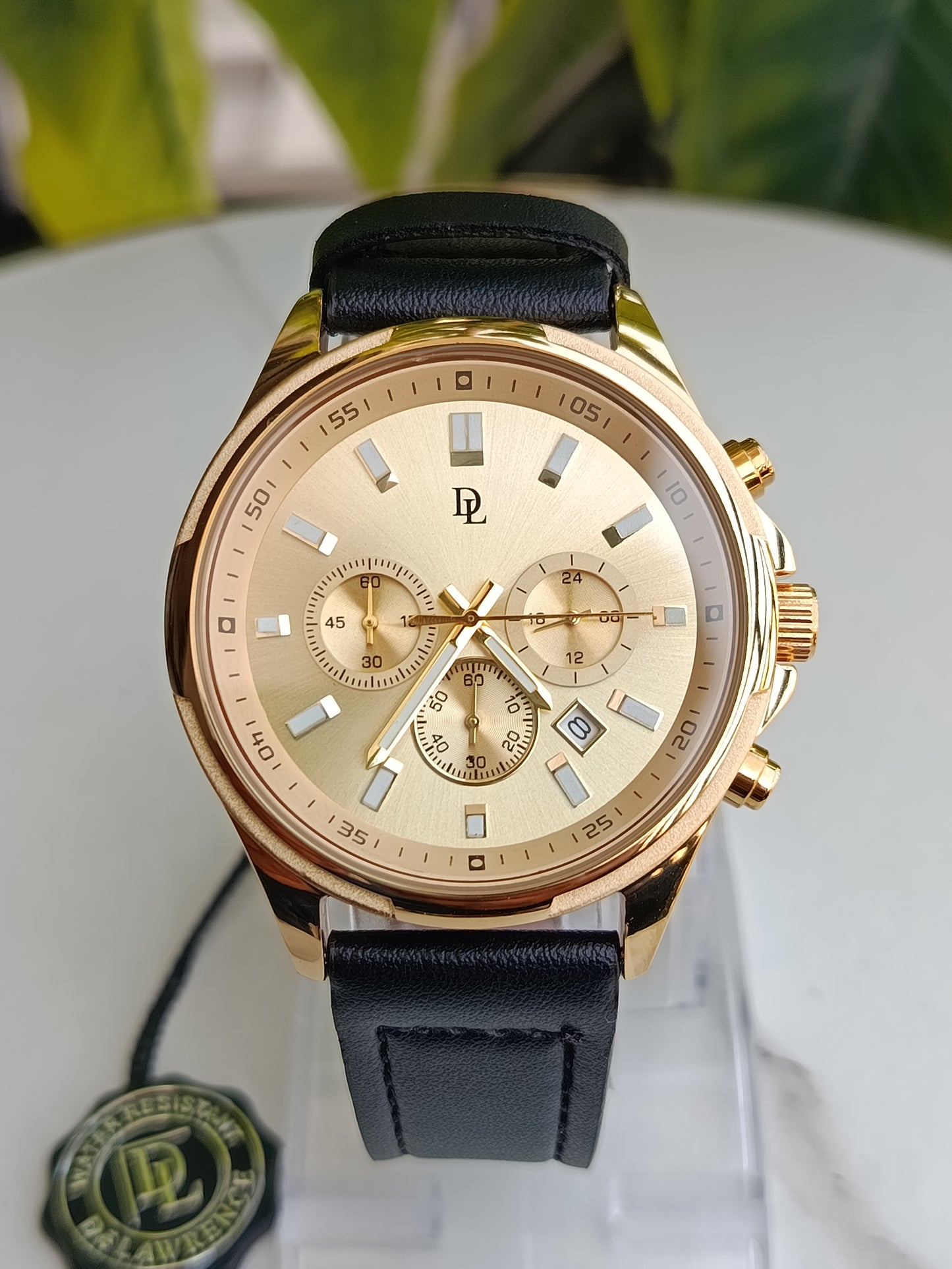 De Lawrence Golden Case Black Leather Strap Men's Watch