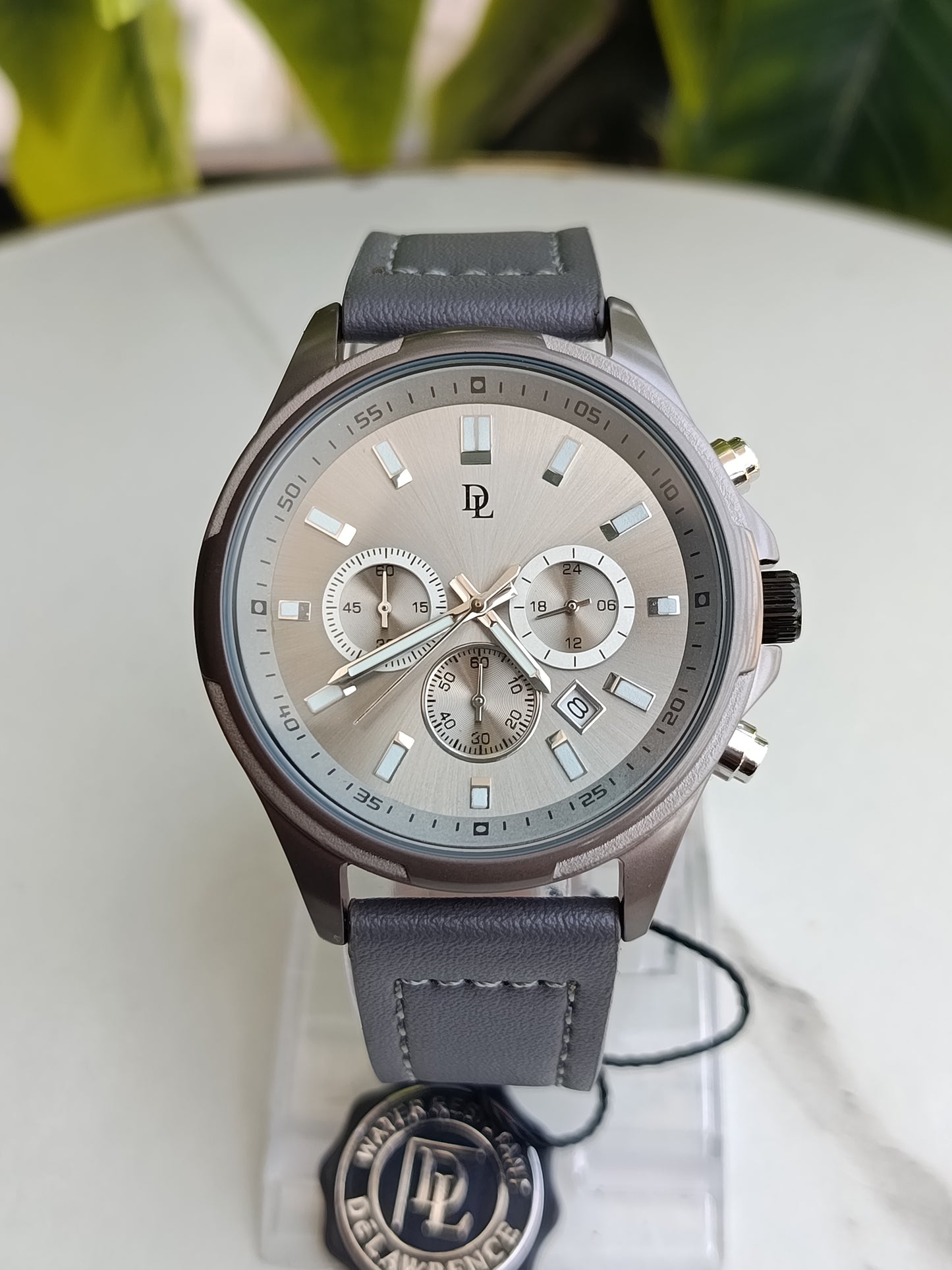 De Lawrence Men's Grey Leather Strap Chronograph Watch