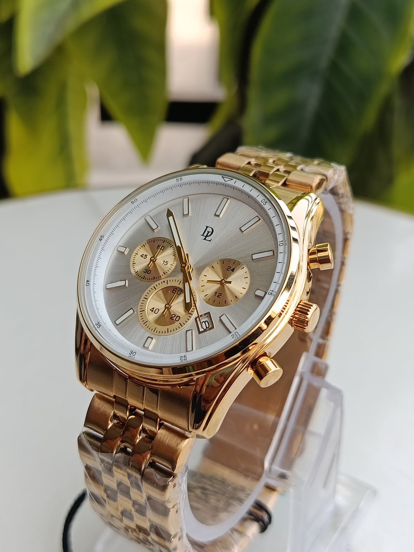 De Lawrence Golden Colour Off White Dial Men's Chronograph Watch