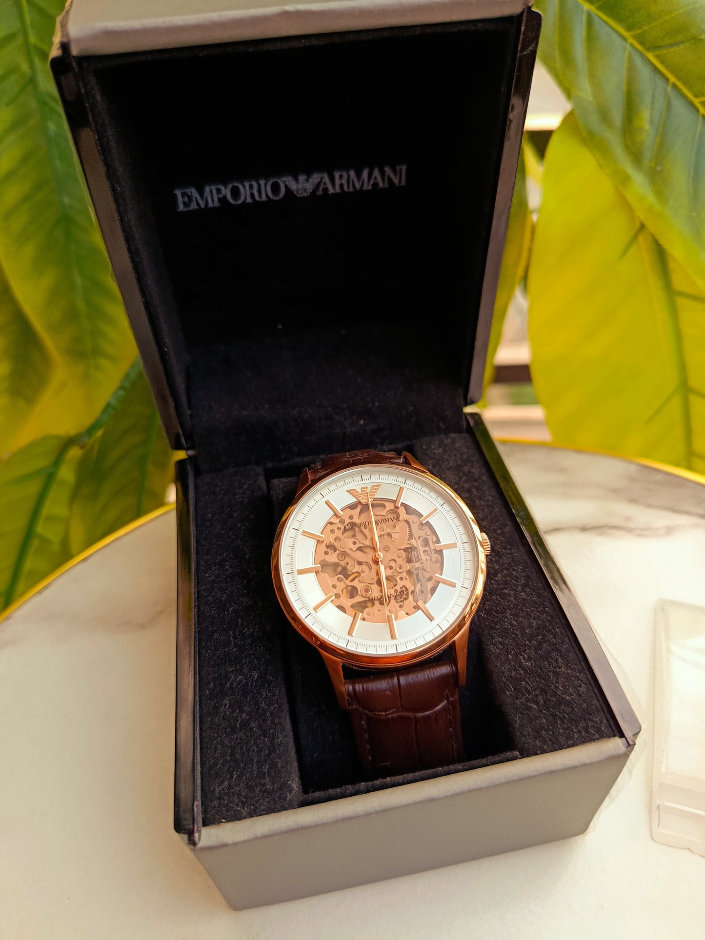 Emporio Armani AR60050 Men’s Automatic Watch – 43mm White Dial with Leather Strap