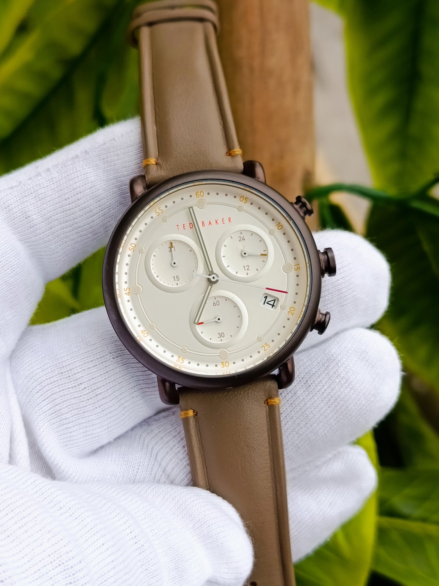 Ted Baker Oliver Green Strap White Dial Leather Strap Watch