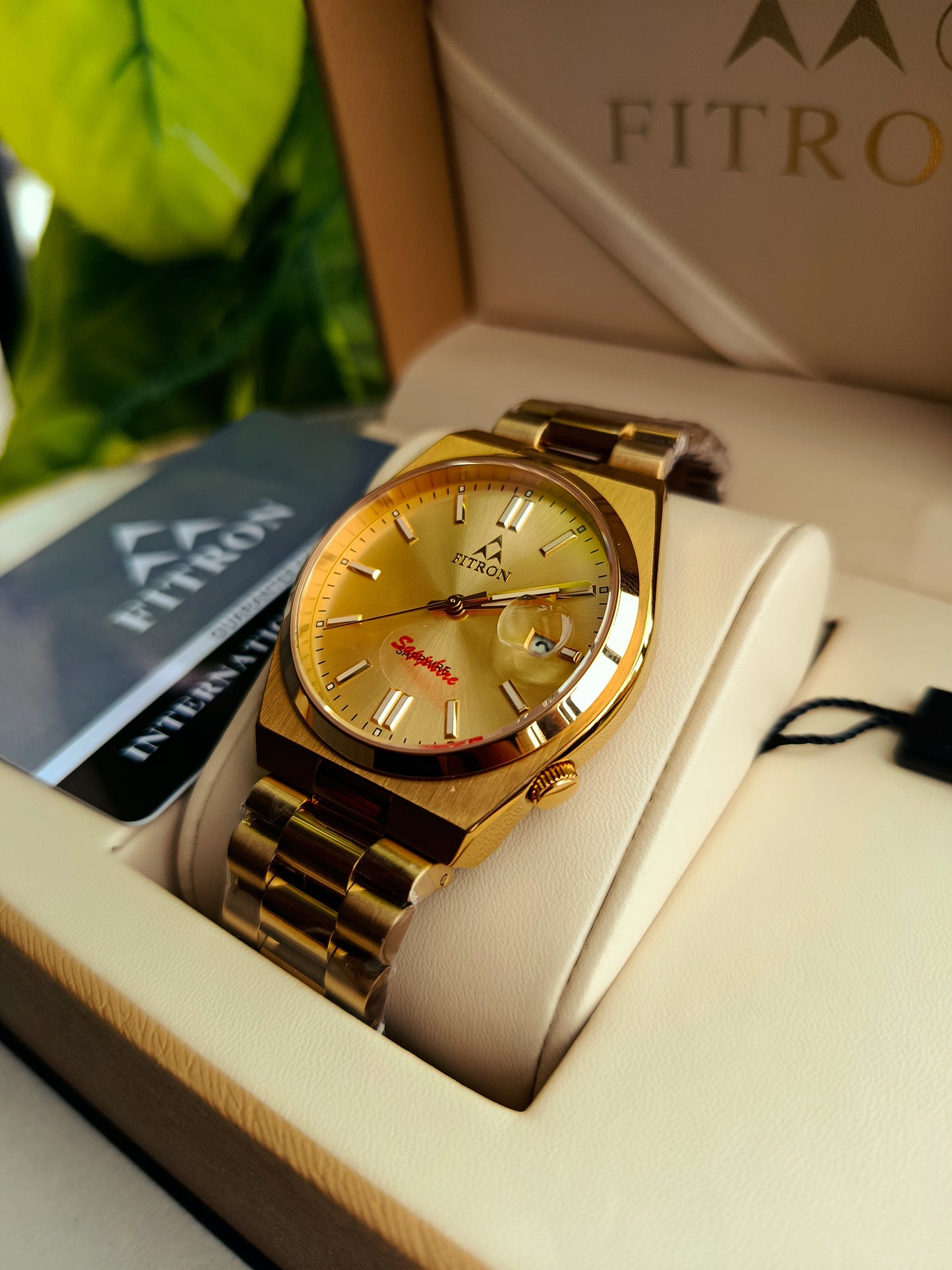 Original Fitron Gold Dial Watch – Japanese Quartz, Sapphire Glass, Stainless Steel | Formal Men’s Watch with Box & Warranty Card