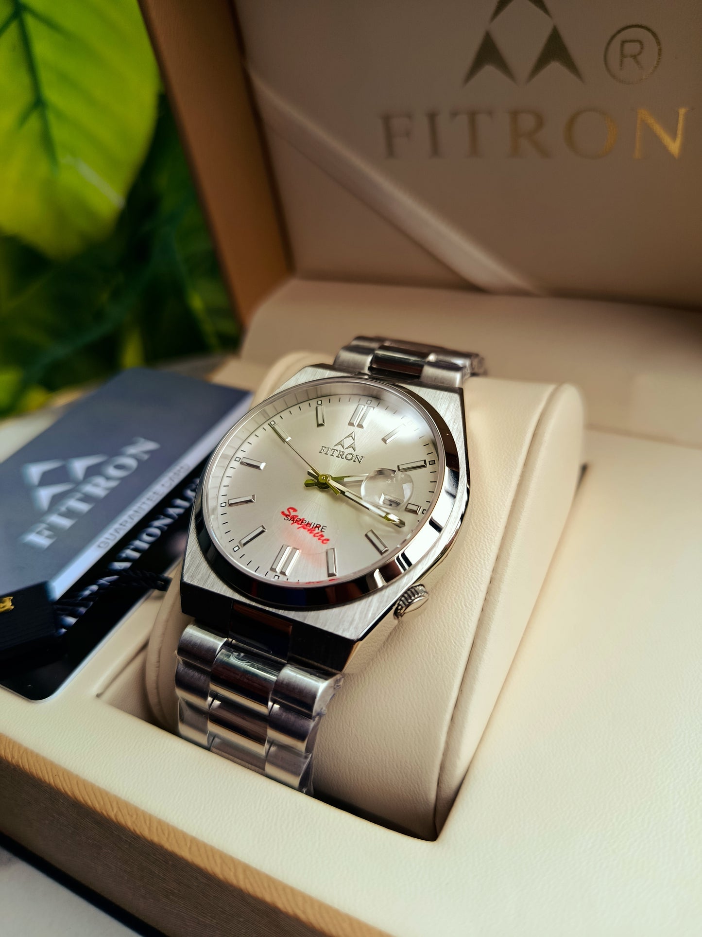 Fitron White Dial Stainless Steel Watch – Japanese Quartz, Sapphire Glass, 41mm Case | Box & Warranty Included