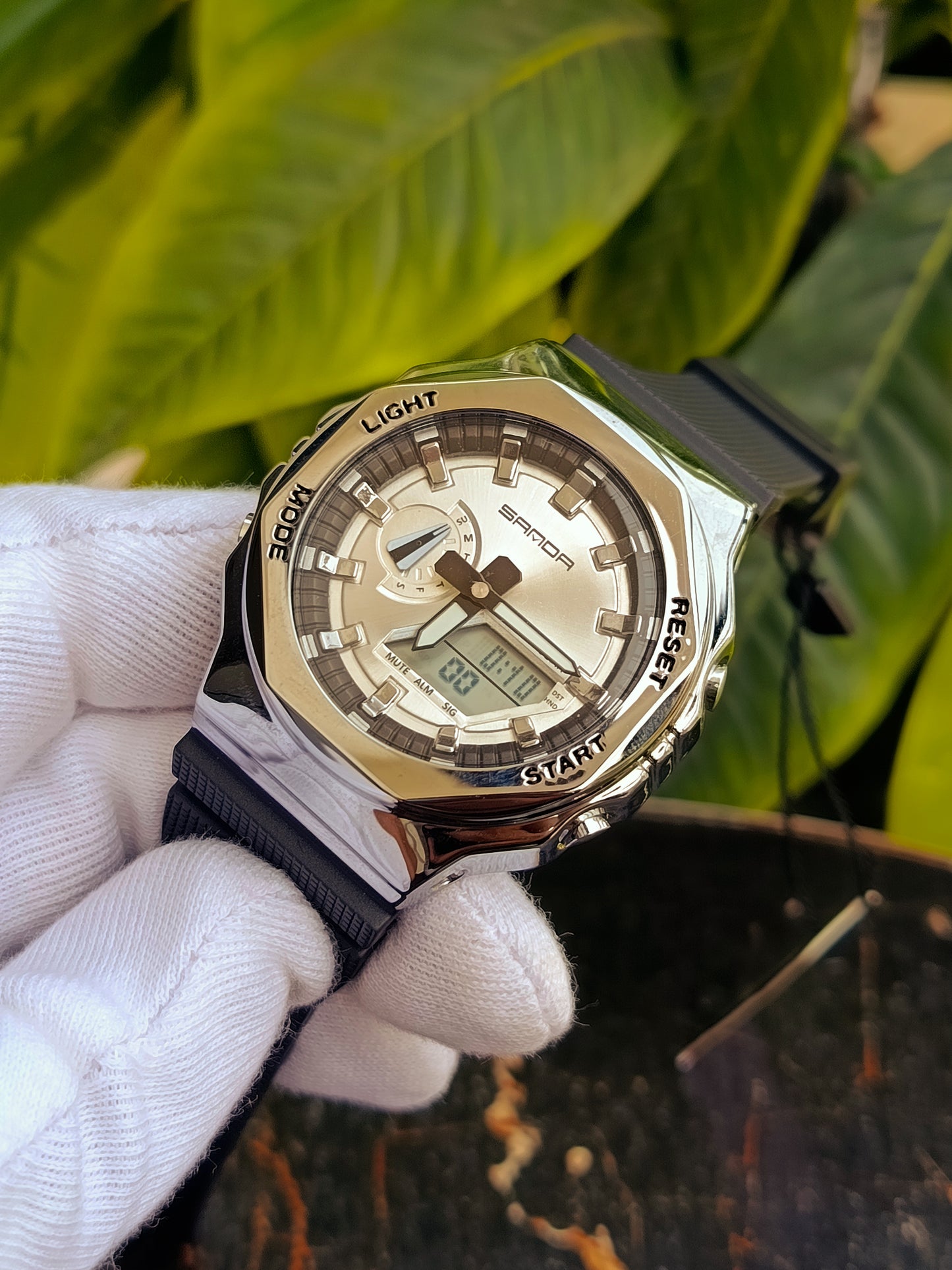 Sanda 3167 Dual Display Watch – Silver Dial Analog Digital Sports Watch for Men