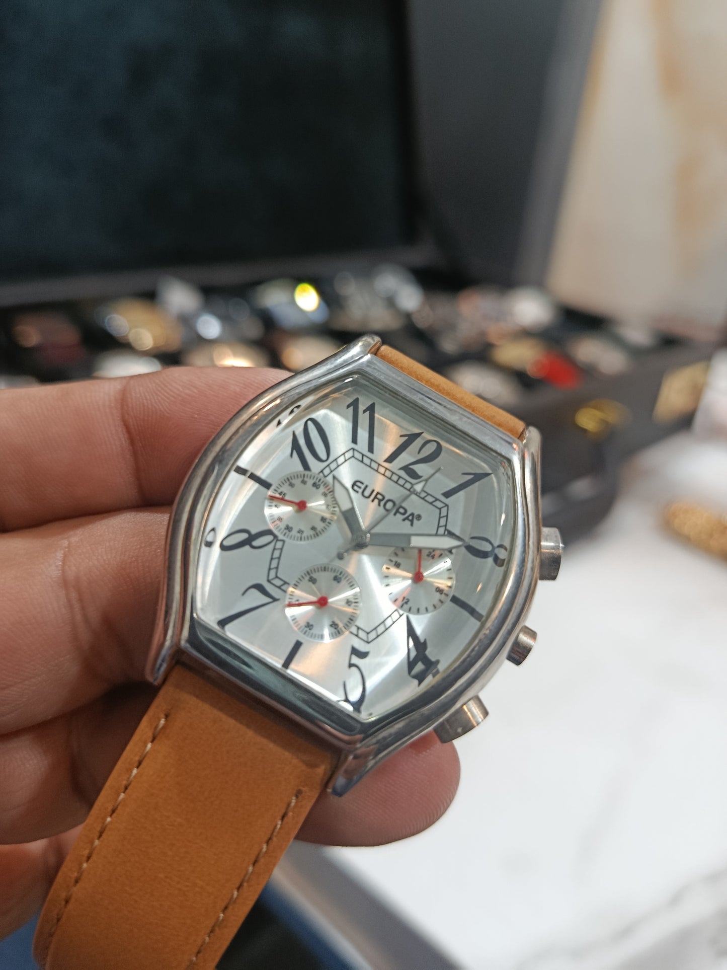 Europa Chronograph Men's Brown Leather Strap Watch