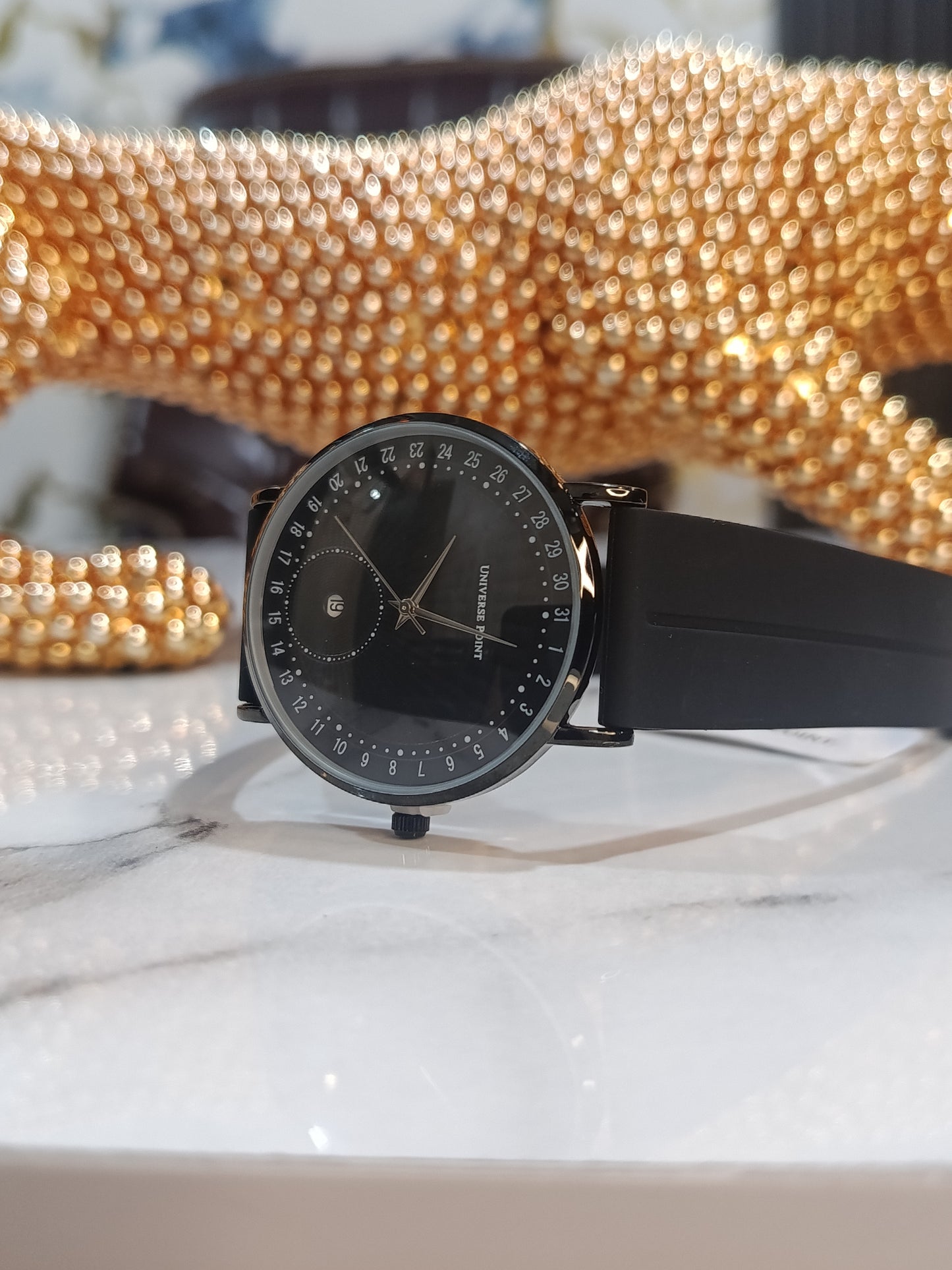 Universe Point Men's Black Silicone Strap Watch