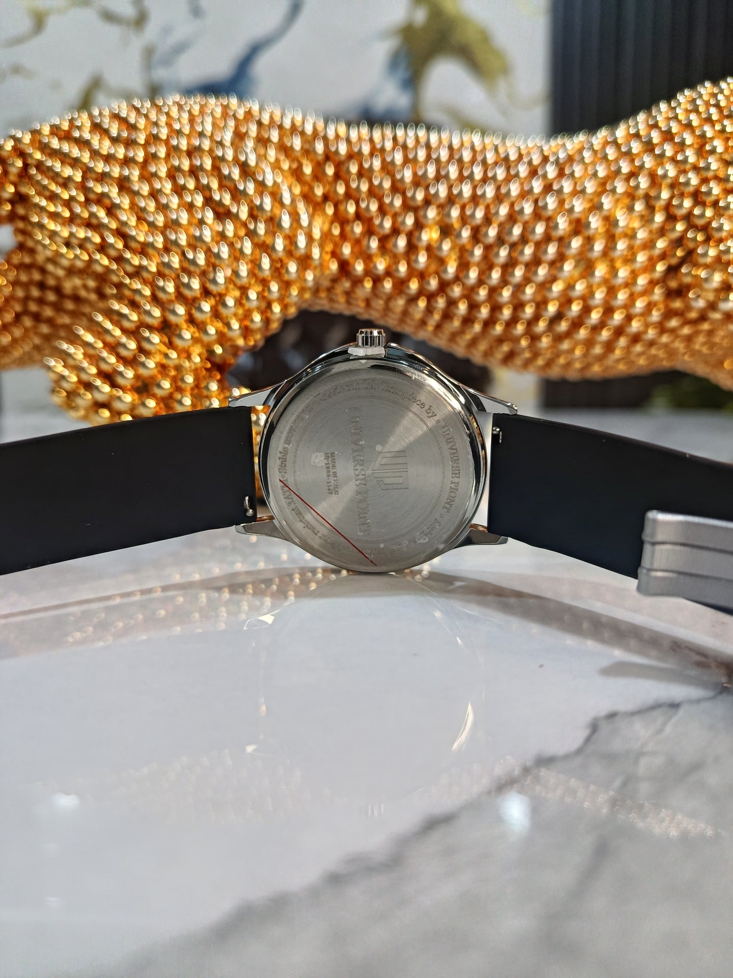 Universe Point Black Dial Men's Silicone Strap Watch