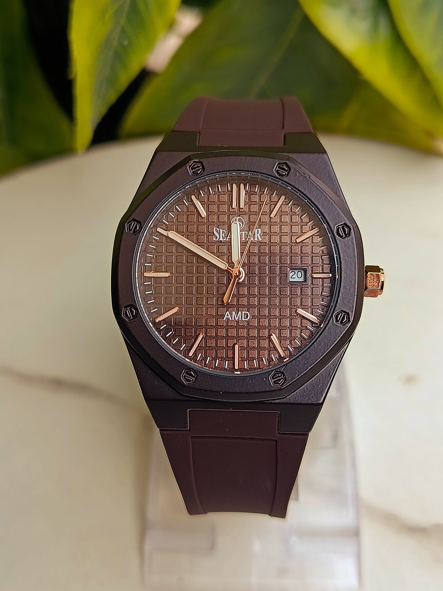Seastar Ss-2444m Brown Silicone Strap Watch