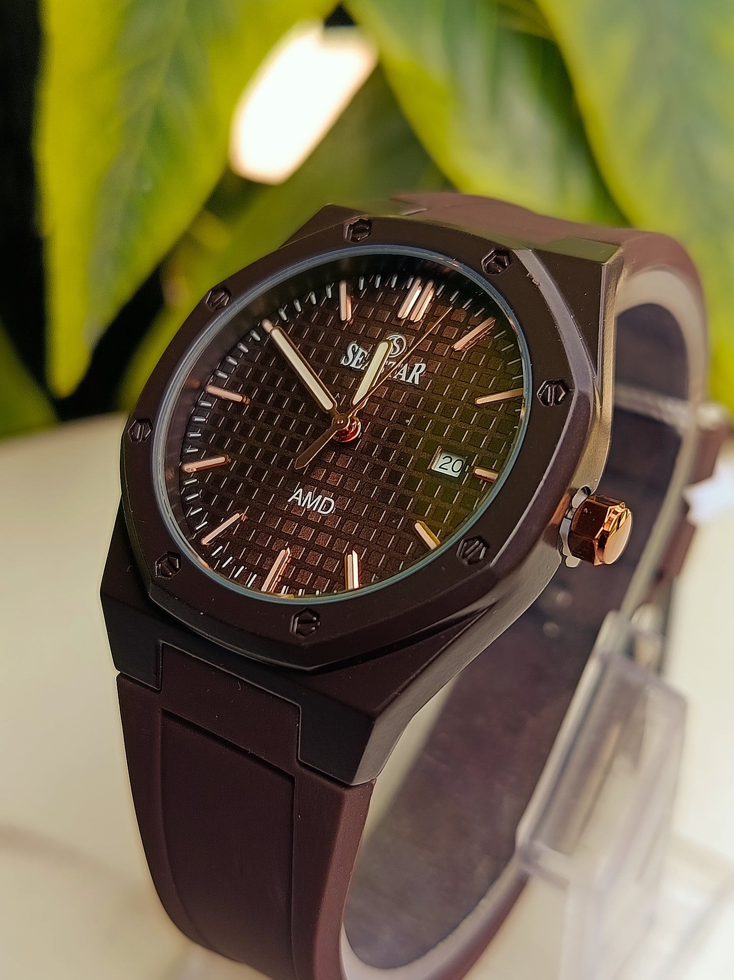 Seastar Ss-2444m Brown Silicone Strap Watch