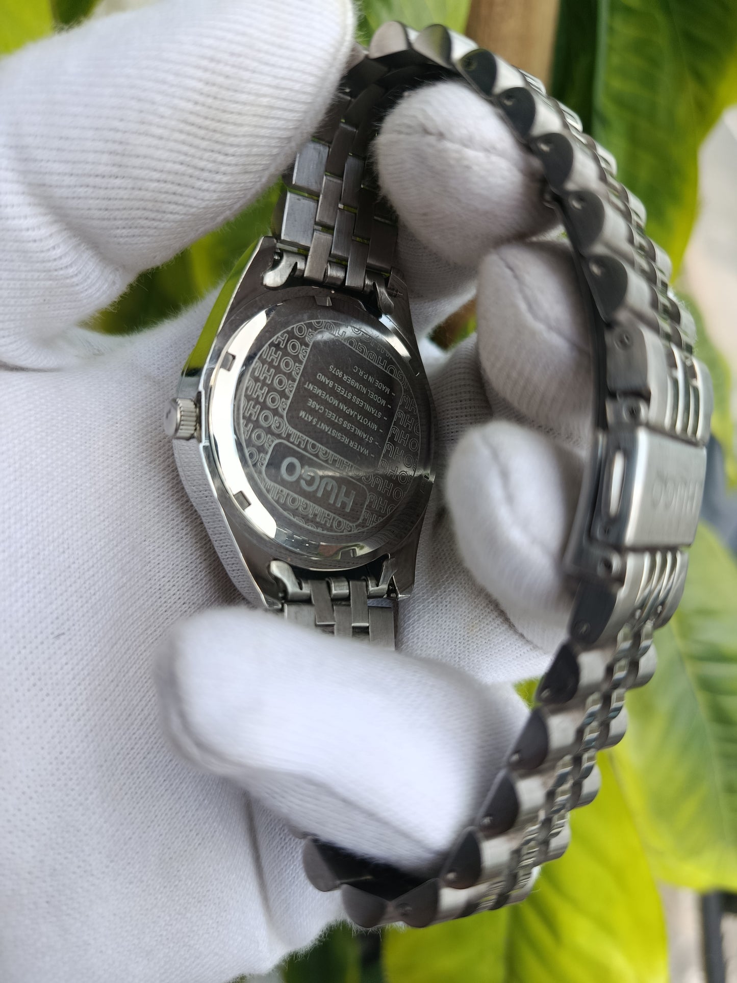 Hugo Stainless Steel Men's Diamond Bazel Watch