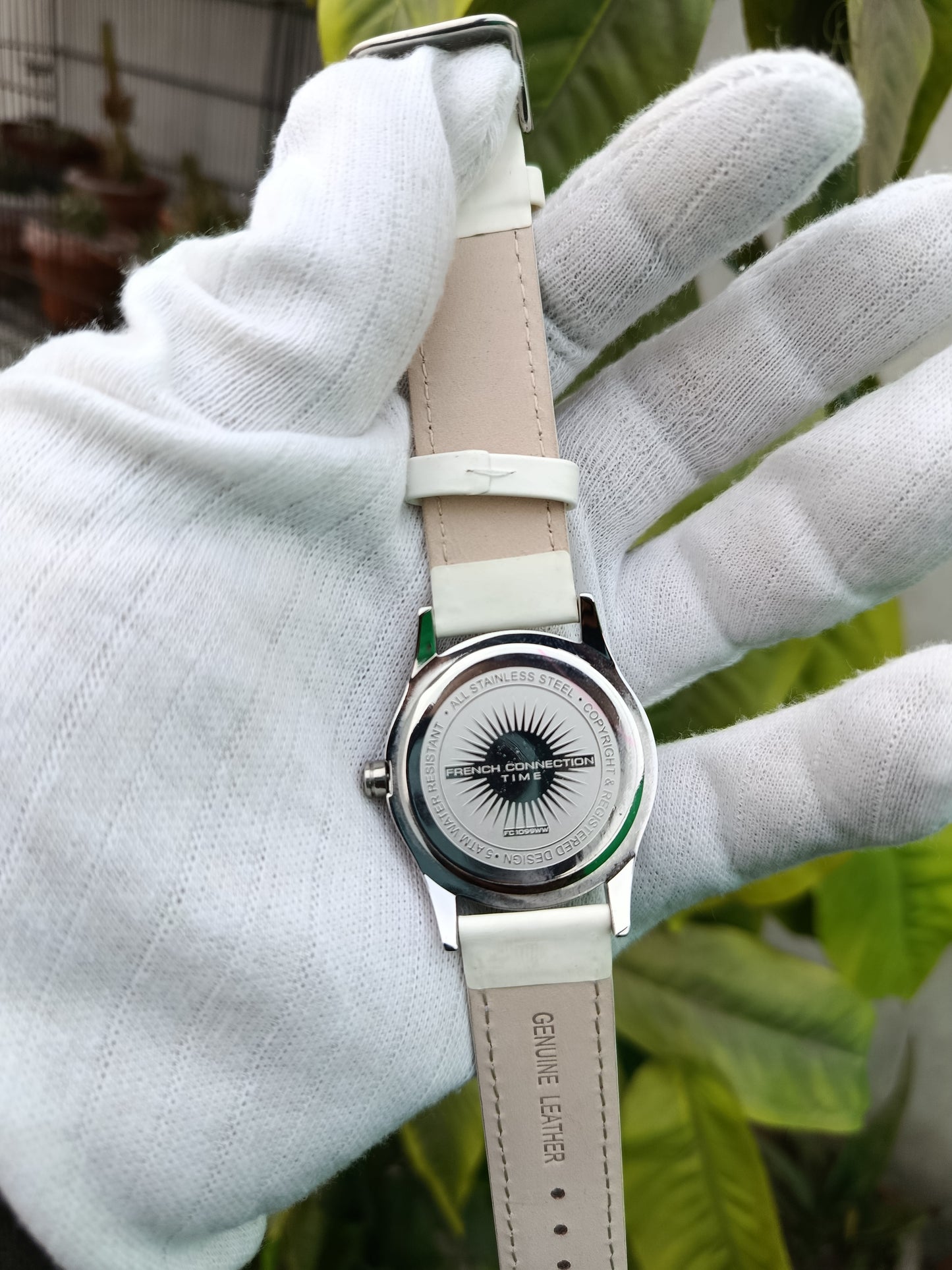 French Connection Women's White Leather Strap Women's Watch