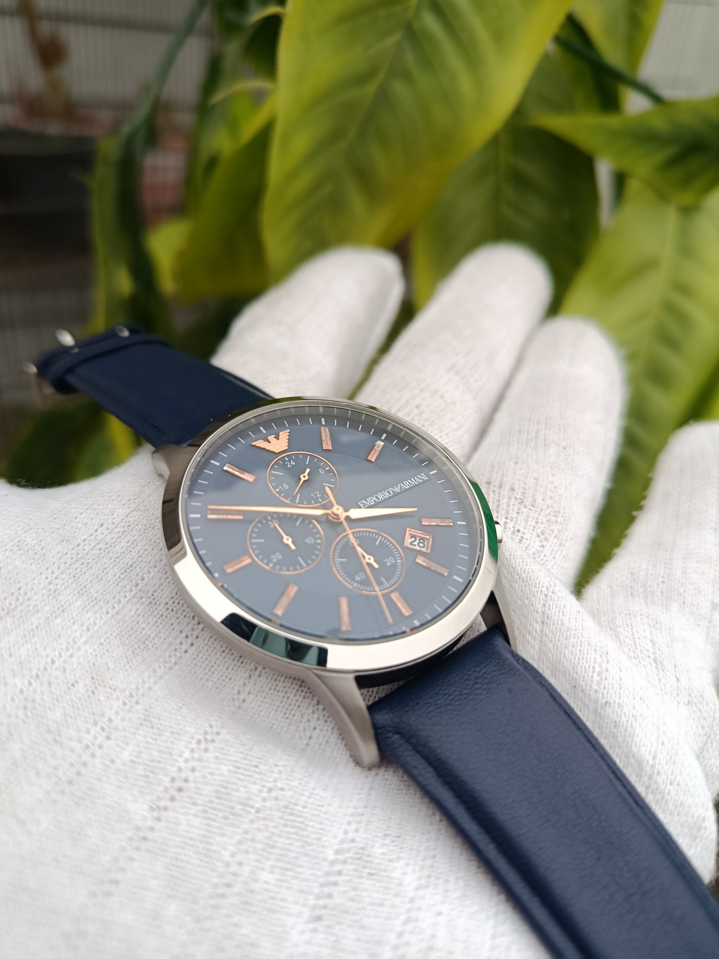 Emporio Armani Renato AR11216 Men’s Chronograph Watch | Blue Dial Blue Leather Strap Quartz