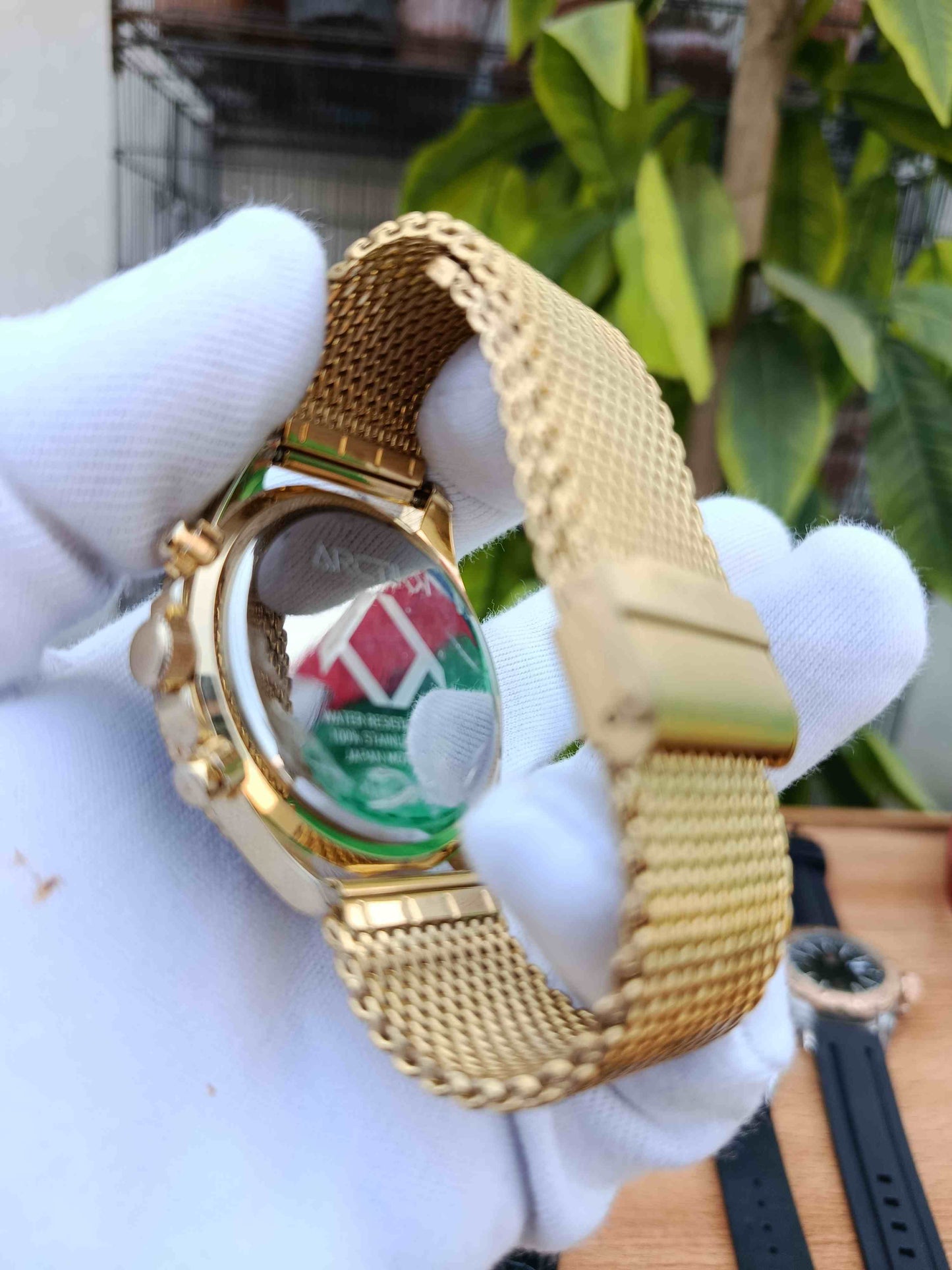 Arctik Oxcal Gold Steel 46mm Chronograph Watch – Black Dial & Gold Milanese Bracelet WBA0409-001