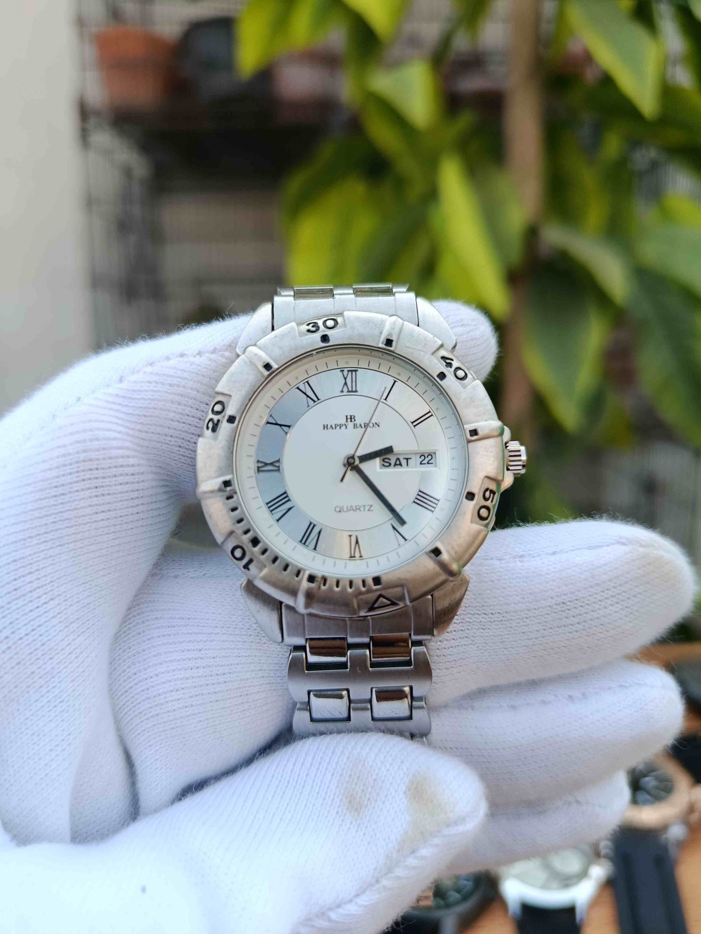 Happy Baron Men's Vintage Watch Day & Date 38mm Dial Stainless Steel Classic Wrist Watch