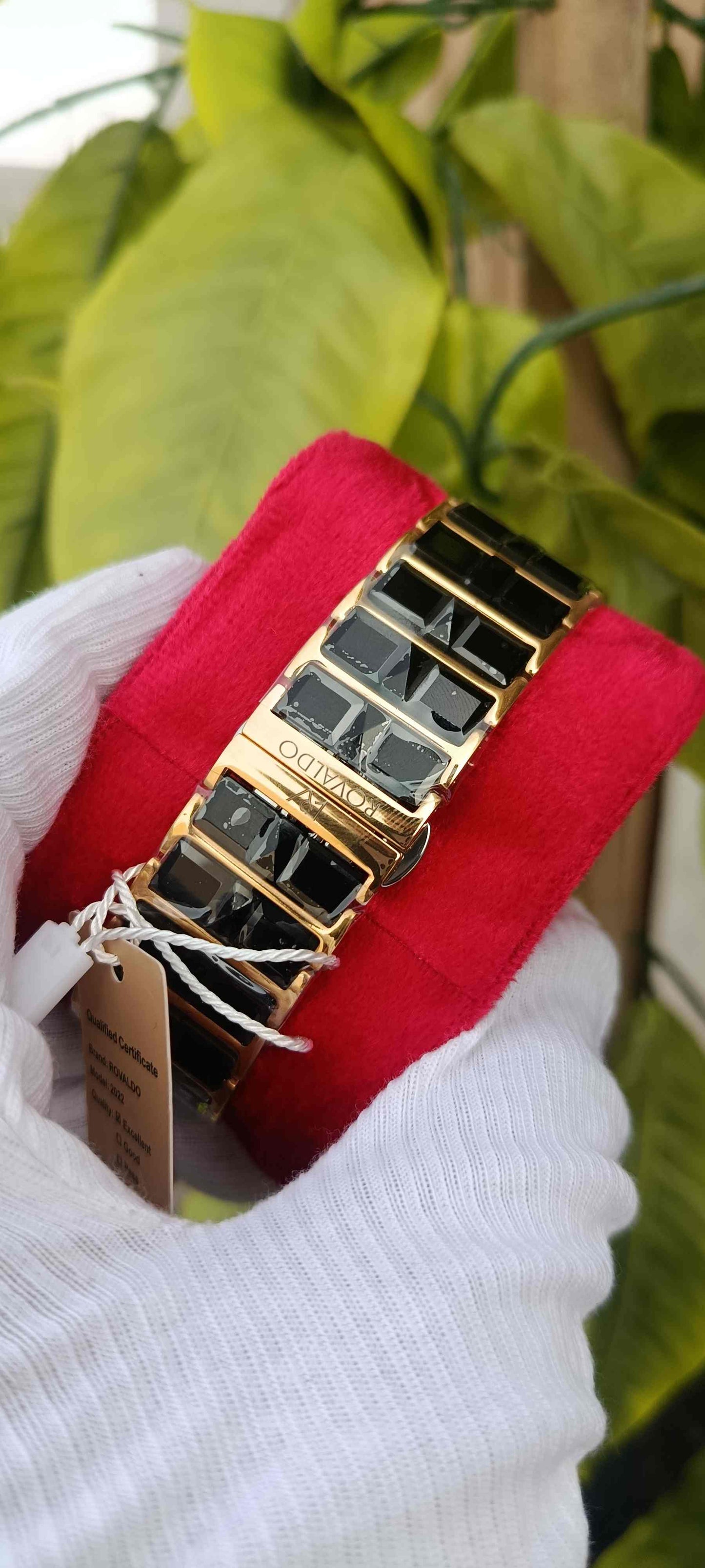 ROVALDO Luxury Two-Tone Black Grid Dial Sapphire Watch | Gold & Black Ceramic Band