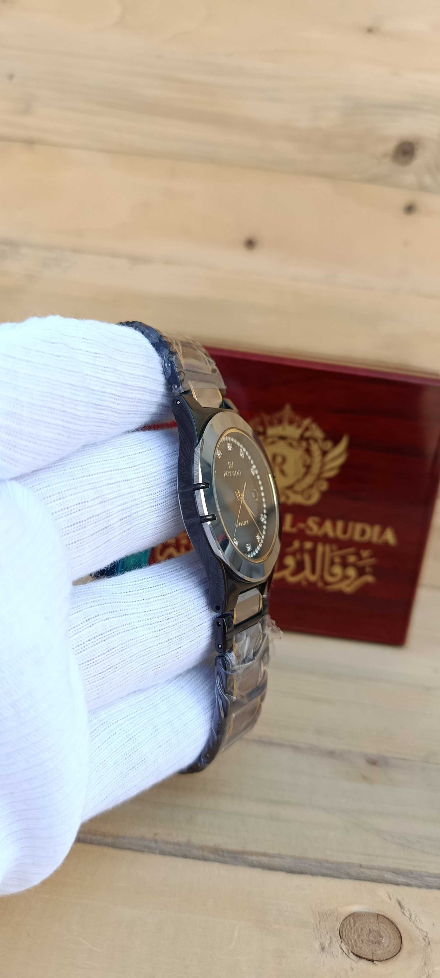 ROVALDO Two-Tone Black Ceramic Diamond Dial Sapphire Crystal Watch