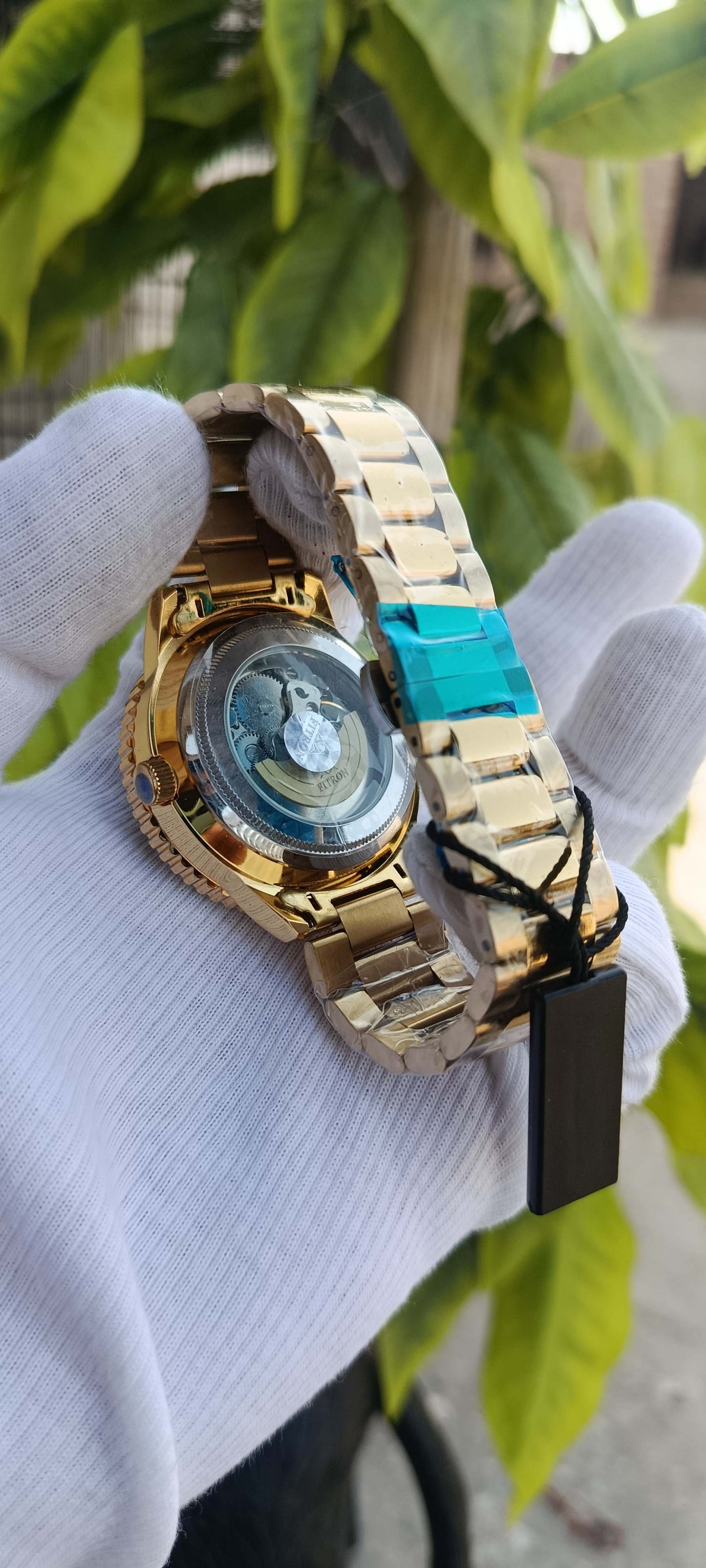 Fitron Skeleton Dial Diver-Style Watch – Black Bezel & Two-Tone Bracelet