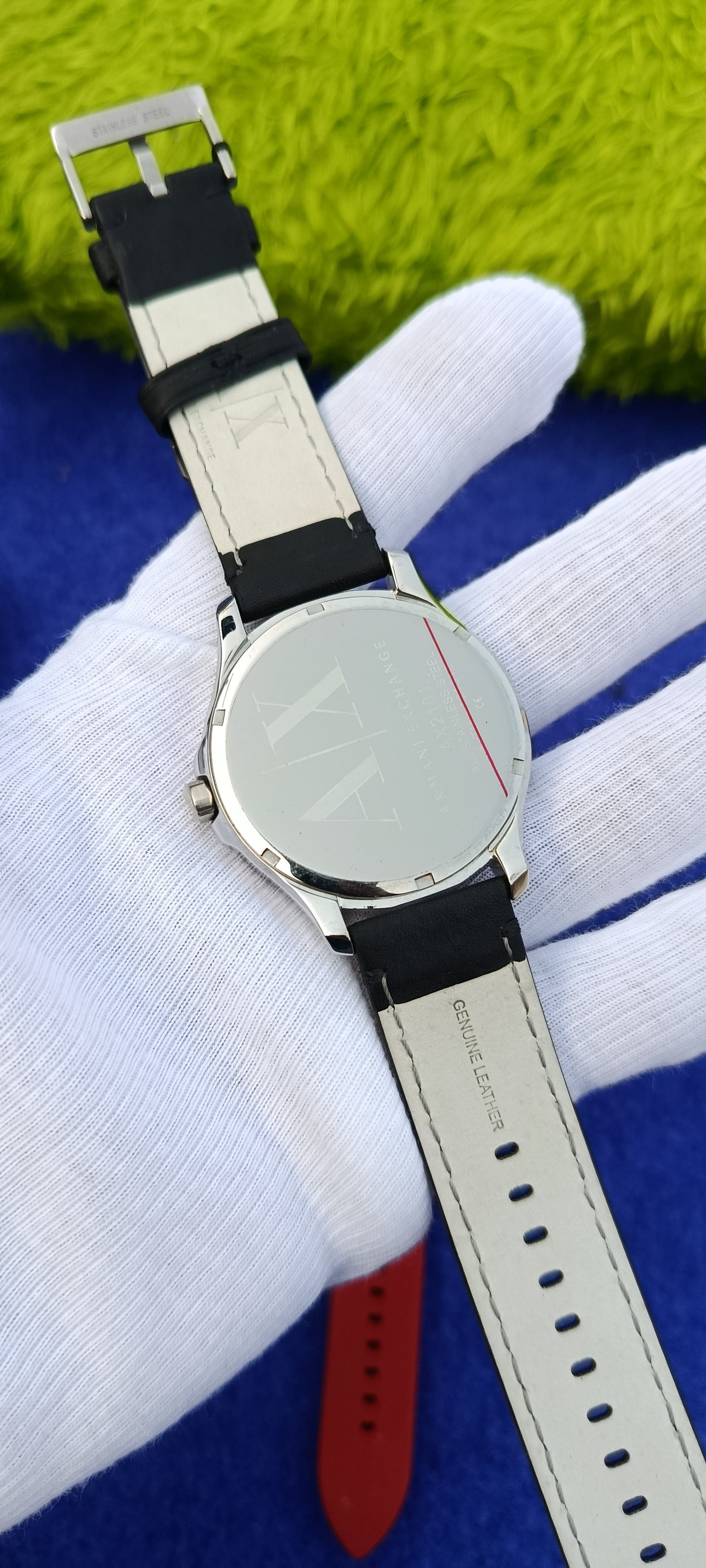 Armani Exchange Black Leather Strap Black Dial Quartz Watch for Gents - AX2101