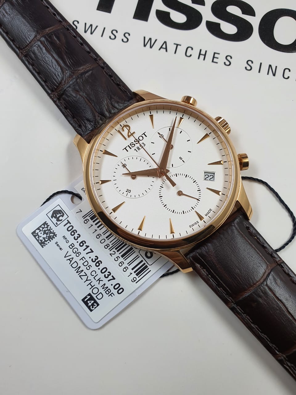 Tissot T063.617.36.037.00 Tradition Chronograph Men's Rose Gold White Dial Leather Swiss Watch