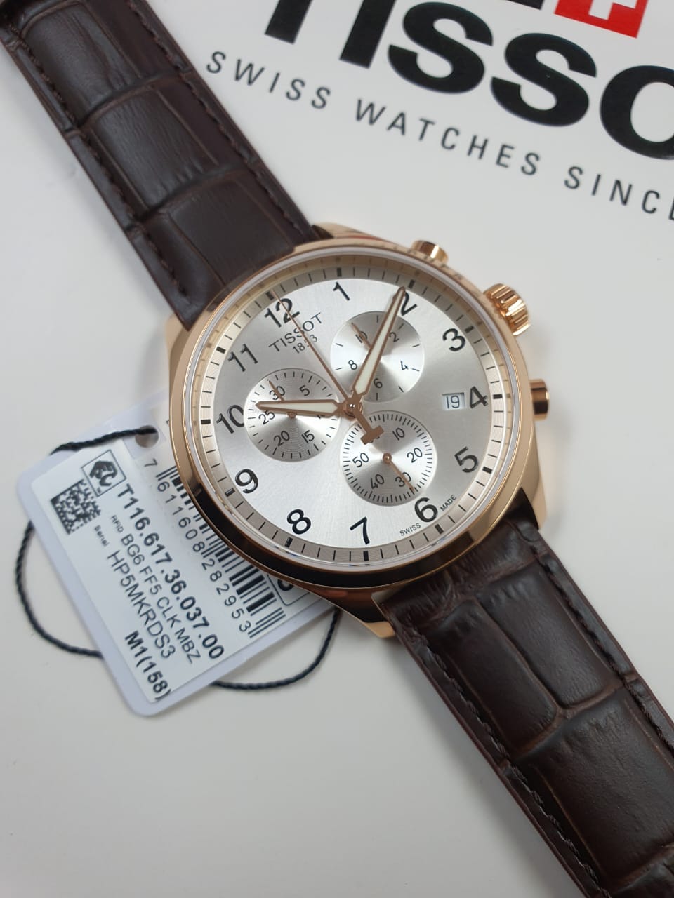 Tissot T116.617.36.037.00 Chrono XL Men's Rose Gold Silver Dial Leather Swiss Watch