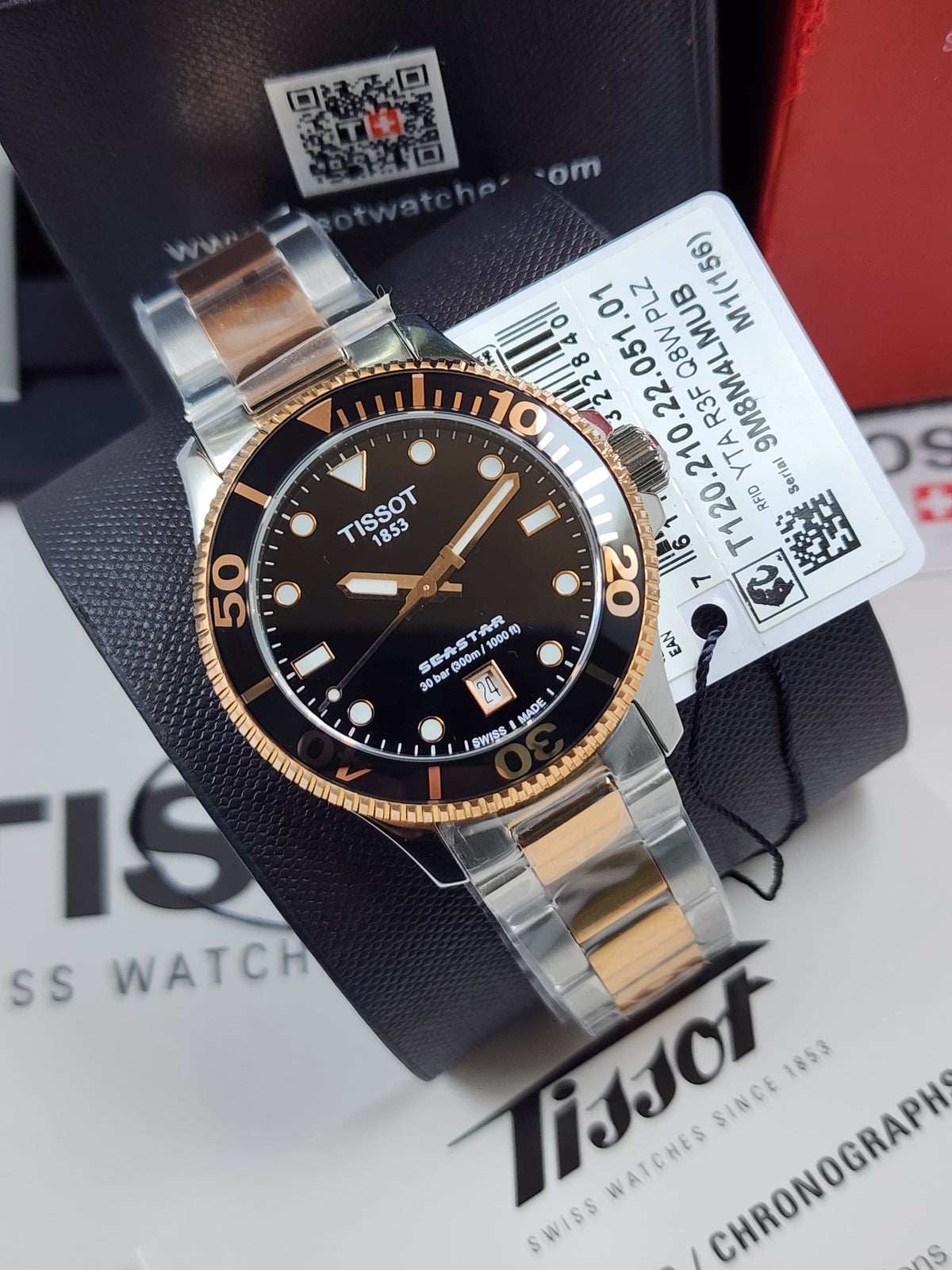 Tissot T120.210.22.051.01 Seastar 1000 Men's Two-Tone Black Dial Diver Swiss Watch
