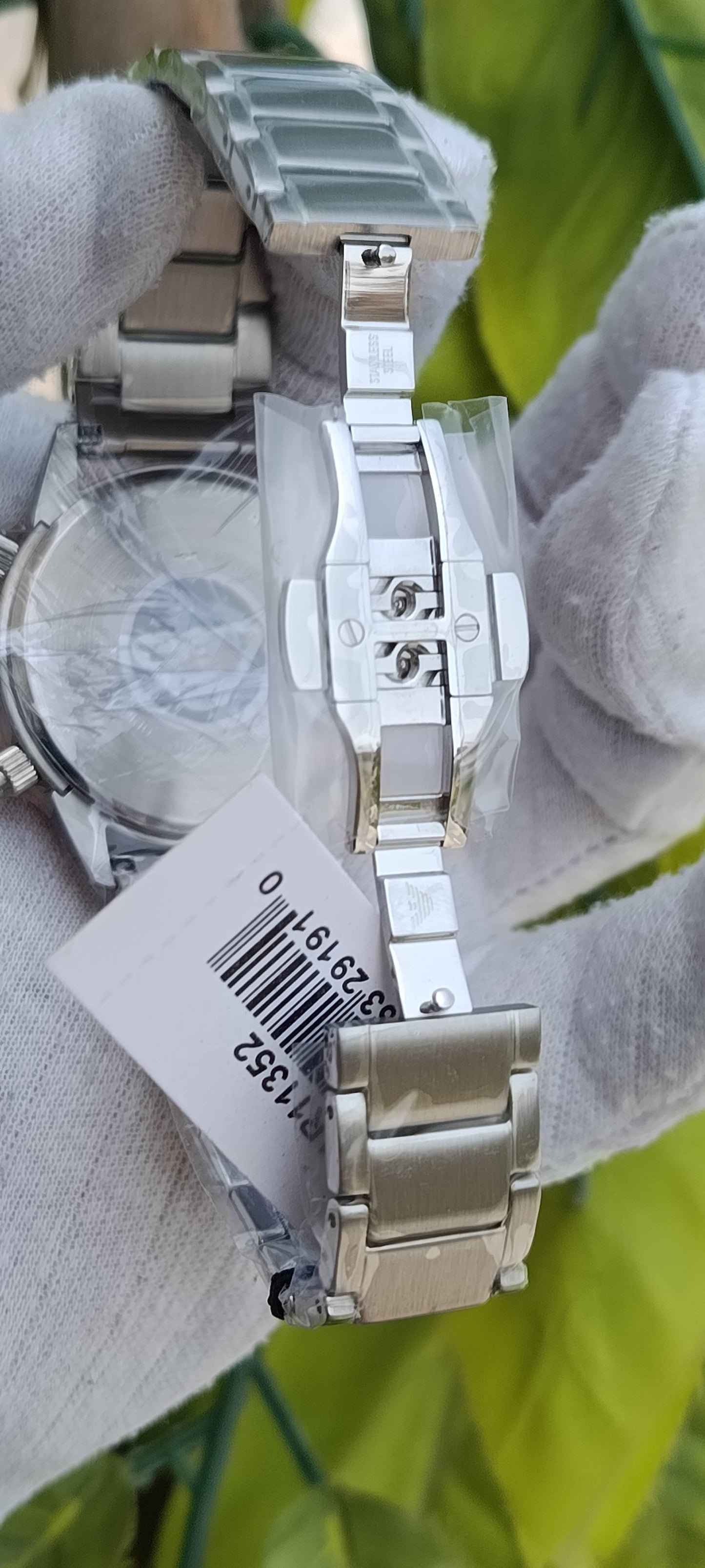Emporio Armani Mario Chronograph Men's Watch – Silver Stainless Steel with Beige Dial – AR11352
