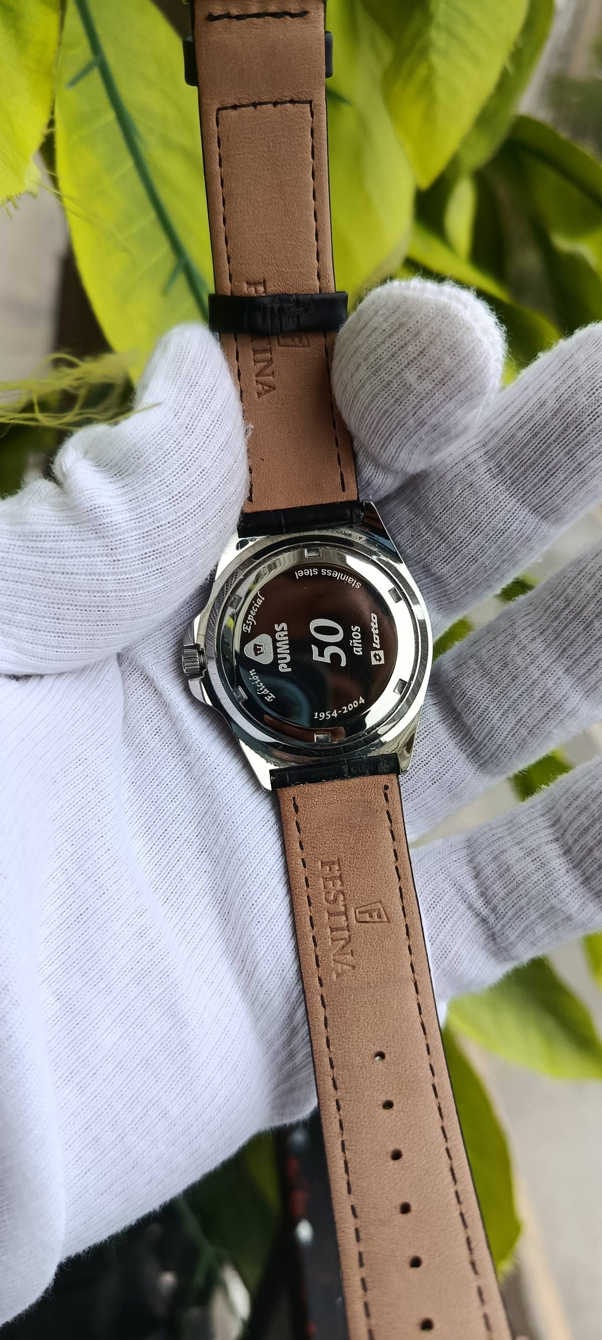 Lotto Pumas 50 Años Edition Sport Watch, Rotating Bezel, Black Leather Strap