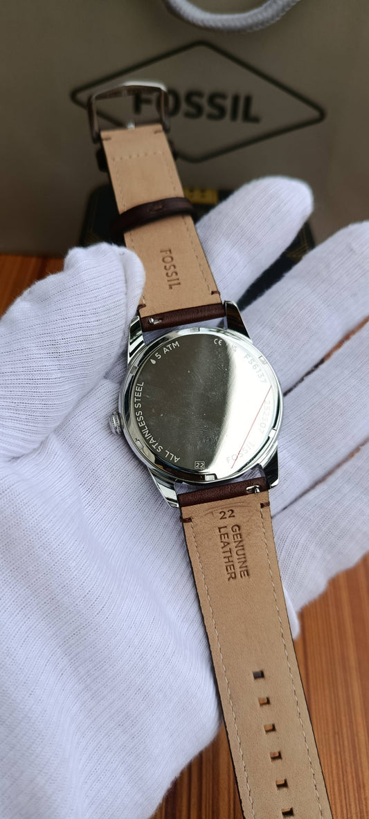 Fossil Pearson FS6137 Men's Multifunction Watch – Green Dial, Brown Leather Strap, 42mm