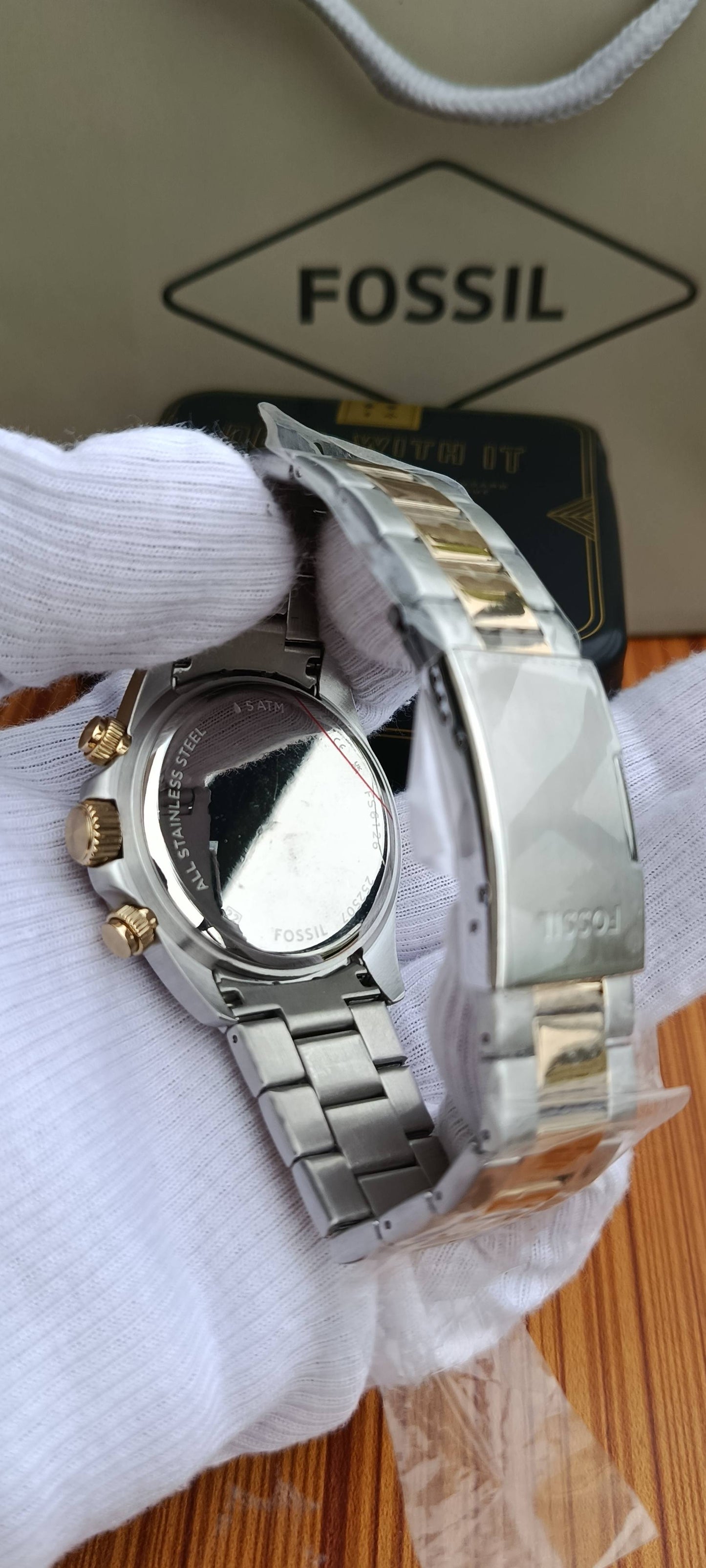Fossil Autocross FS6126 Men's Multifunction Watch – Gold Dial, Two-Tone Stainless Steel, 42mm