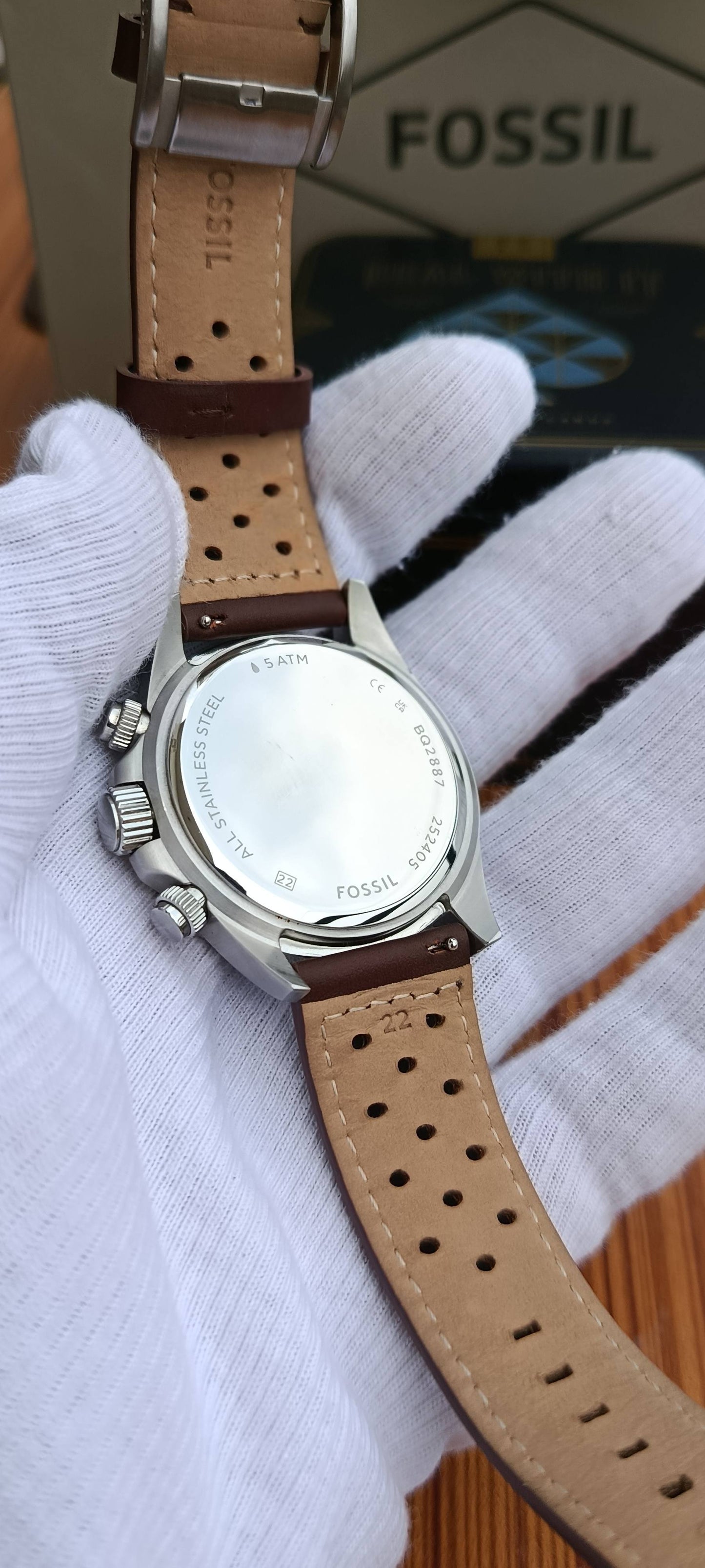 Fossil Autocross BQ2887 Men's Multifunction Watch – Blue Dial, Brown Leather Strap, 42mm