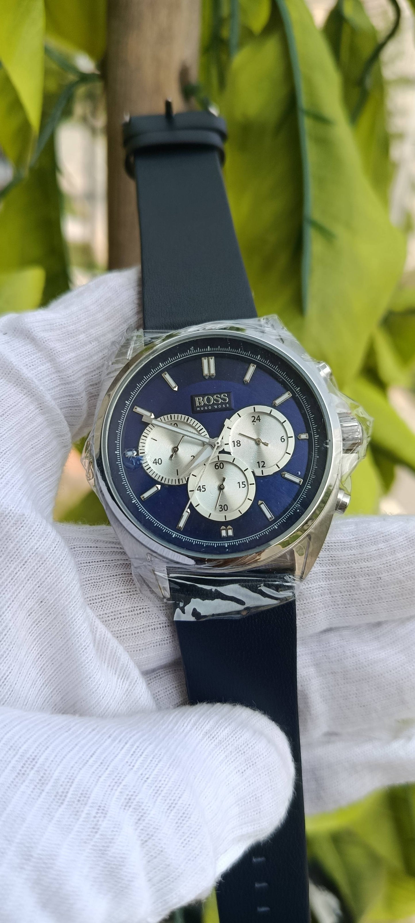 Hugo Boss Men's Chronograph Watch – Blue Dial with Silver Sub-Dials & Navy Strap