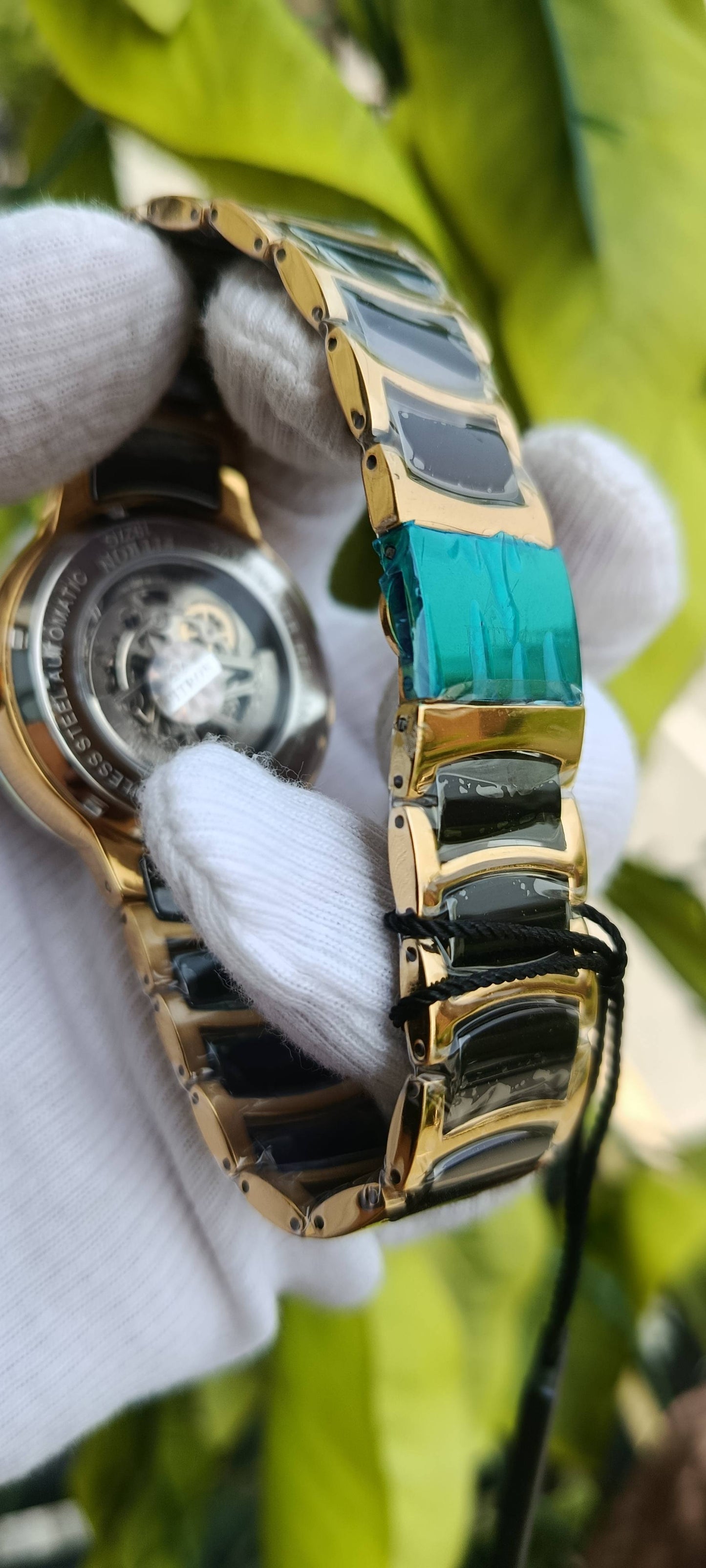 Fitron Automatic Skeleton Watch for Men – Gold & Black Stainless Steel Mechanical Wristwatch