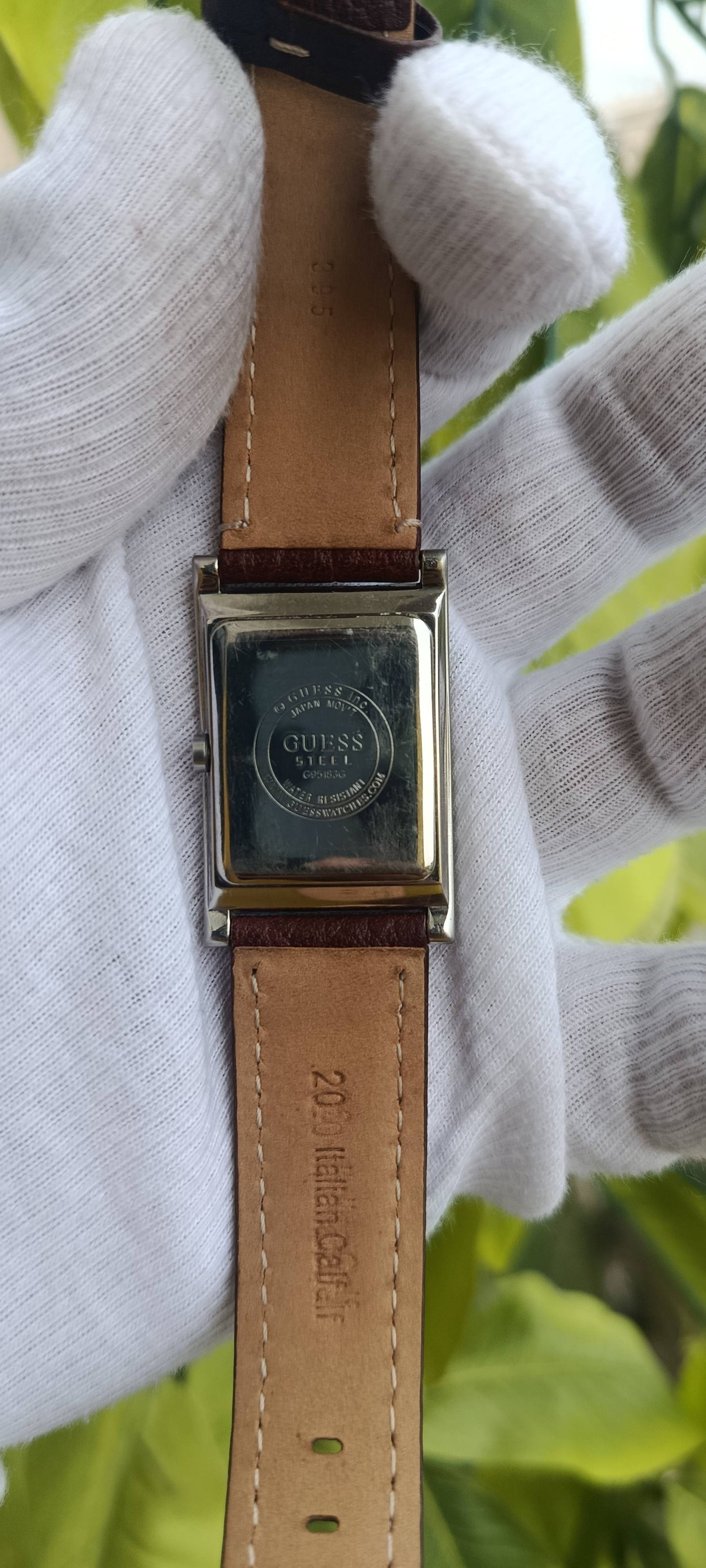 Pre-Owned Guess Steel Watch | Rectangular Case | Navy Blue Dial | Italian Leather Strap