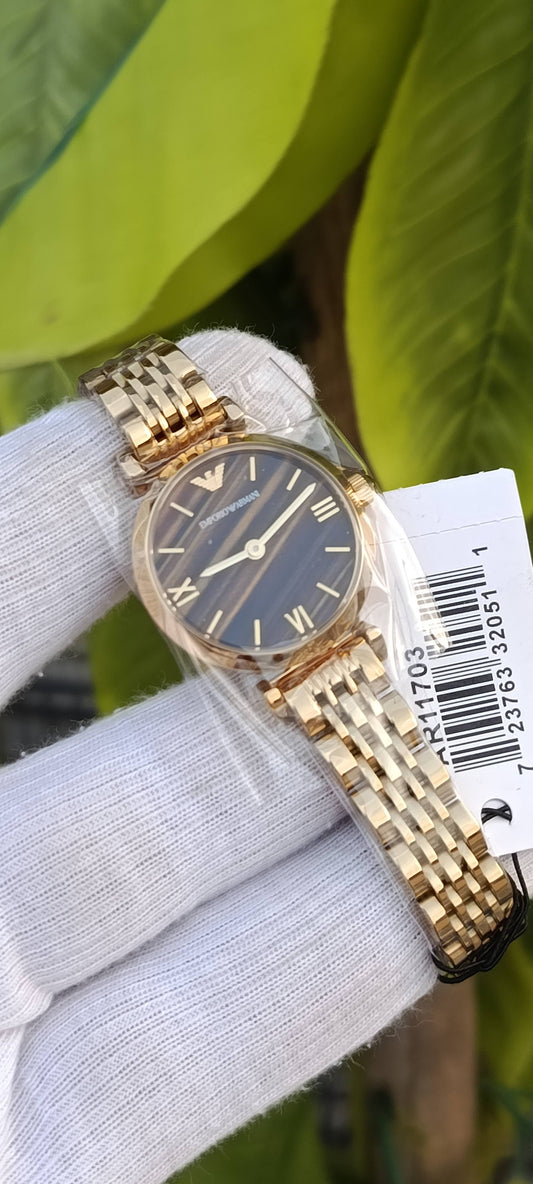 Emporio Armani Gold-Tone Stainless Steel Watch – Brown Tiger's Eye Dial, Women's (AR11703)
