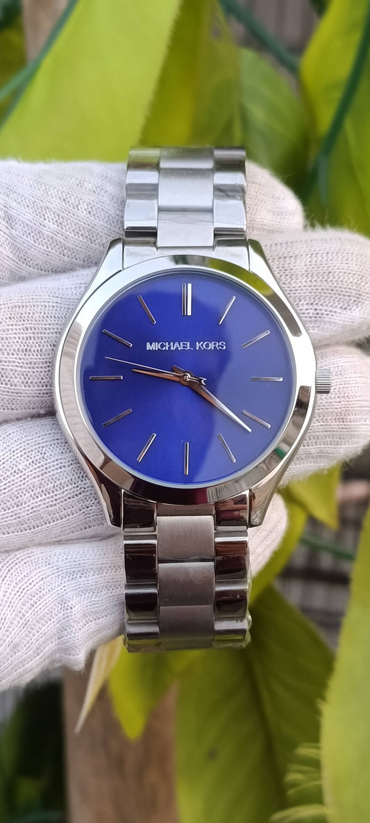 Michael Kors Slim Runway Watch – Blue Dial, Stainless Steel Unisex 40mm Watch