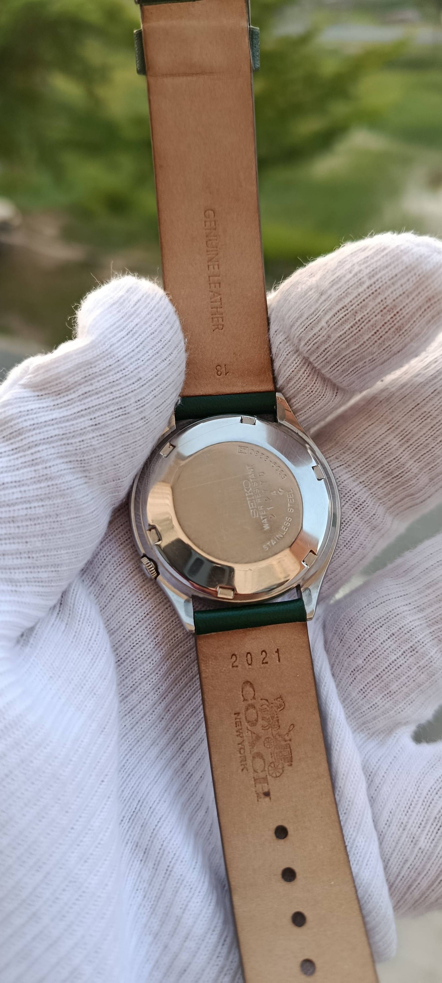 Seiko 5 Automatic 6309-8360 Vintage Watch – Green Leather Strap