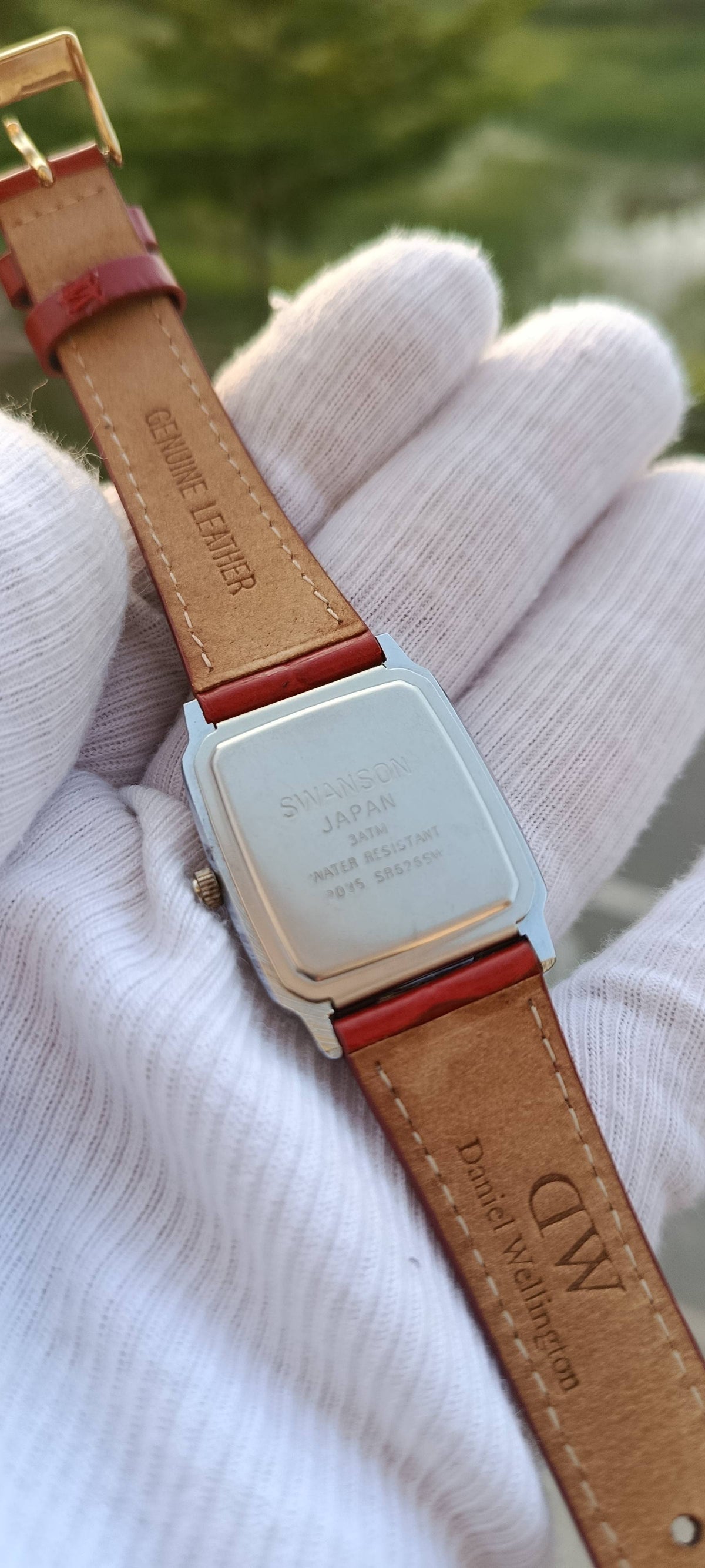 Swanson Japan Vintage Tank Watch – Red Leather Strap