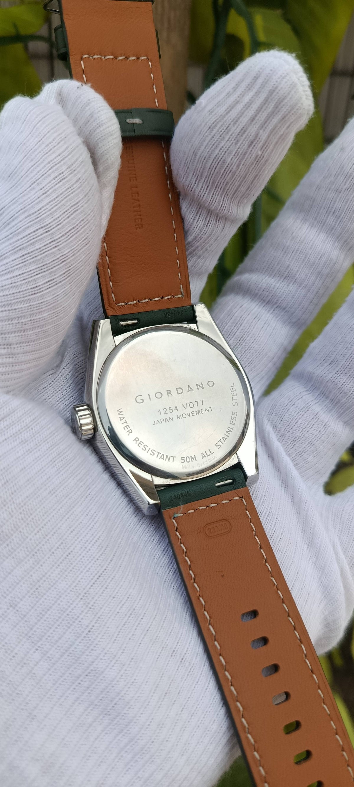Giordano 1254 VD77 Men's Watch – Black Dial Green Leather Strap