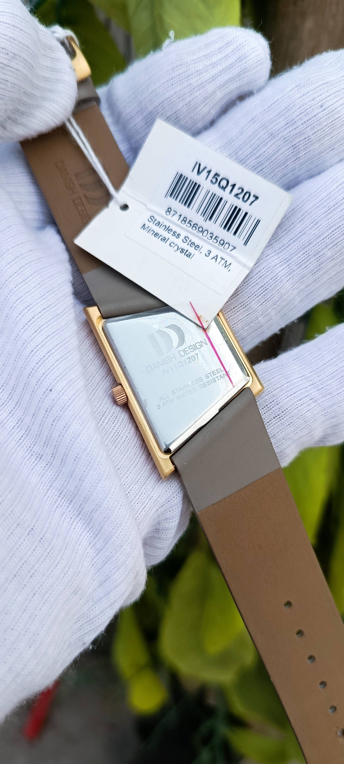 Danish Design IV11Q1207 – Gold-Tone Trapezoid Watch, Taupe Leather Strap