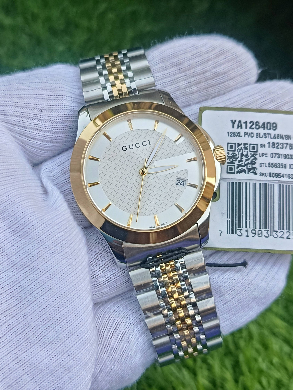 Gucci G-Timeless YA126409 Two Tone Men's Watch White Dial Swiss Made