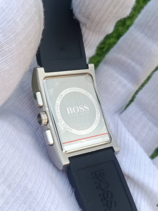 Hugo Boss Rectangular Chronograph Men's Watch Black Guilloche watch