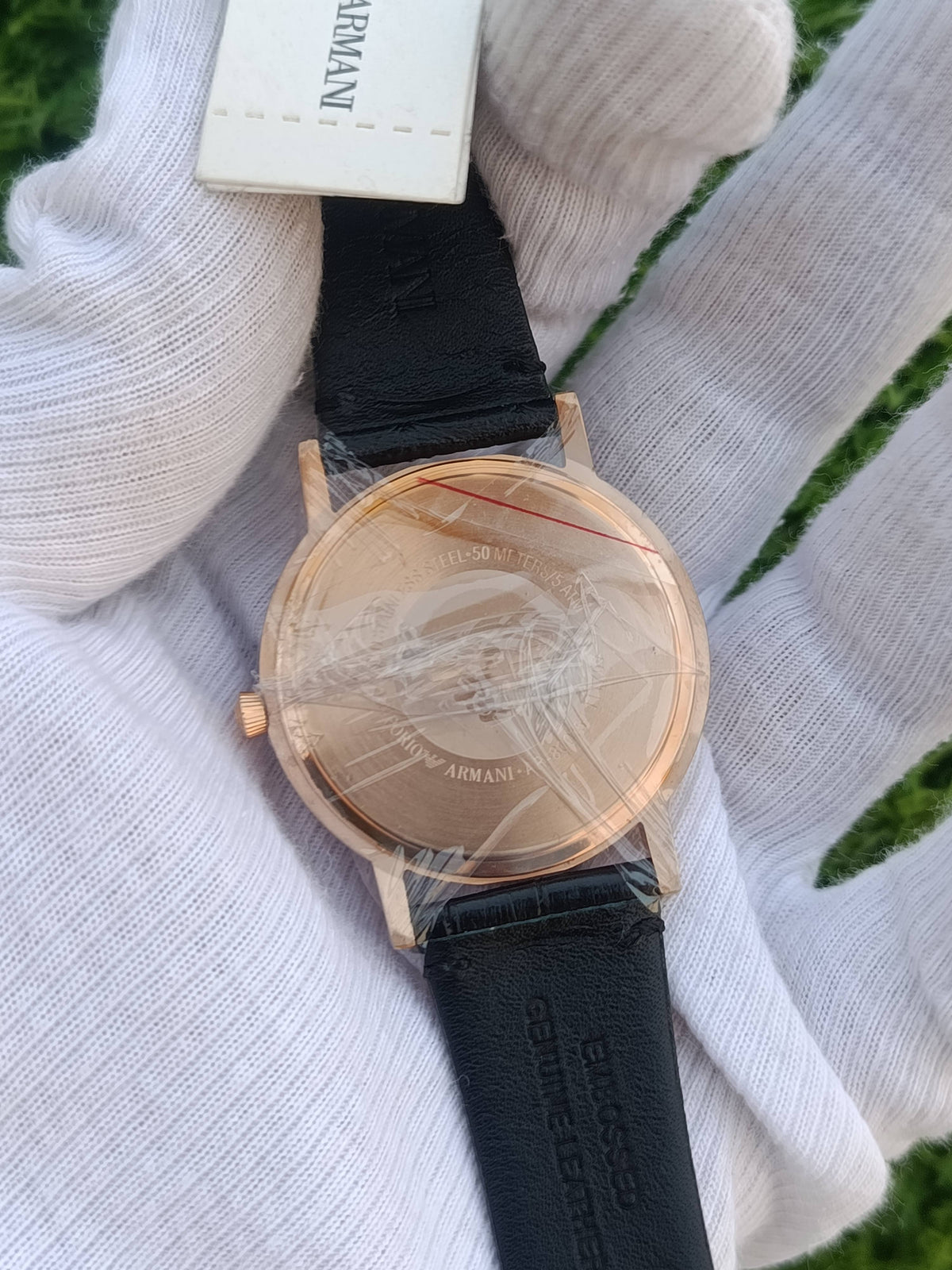 Emporio Armani Classic Men's Watch White Dial Rose Gold Case Black Leather Strap