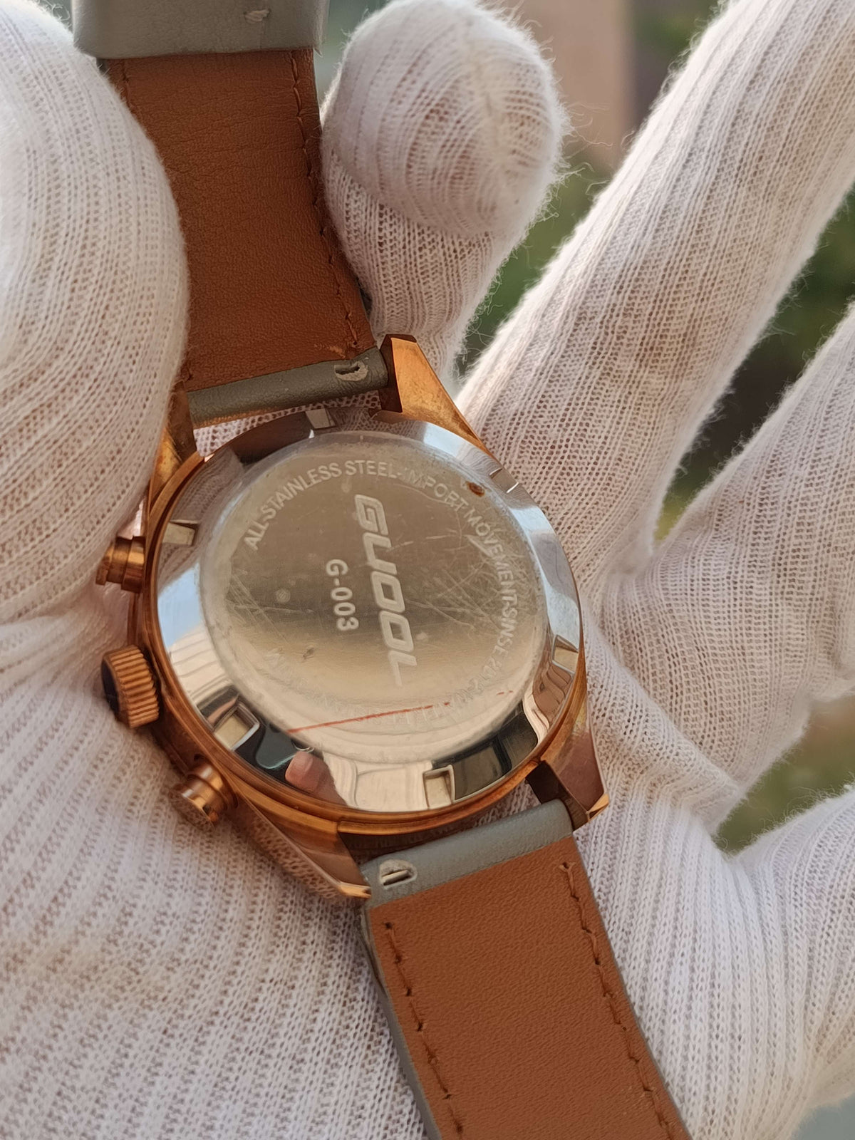 Guool Chronograph Men’s Watch – Gold Dial Light Grey Strap