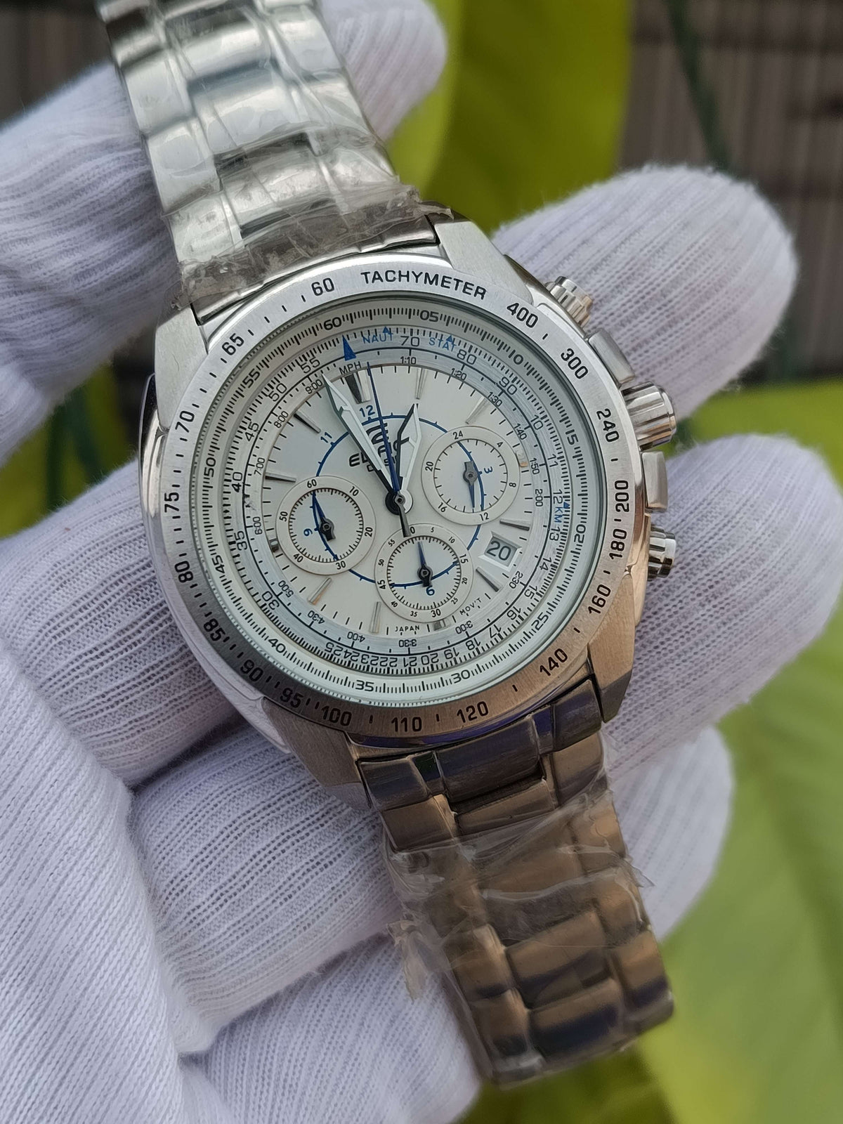 Casio Edifice Flight Computer Chronograph – White Dial, Blue Accents