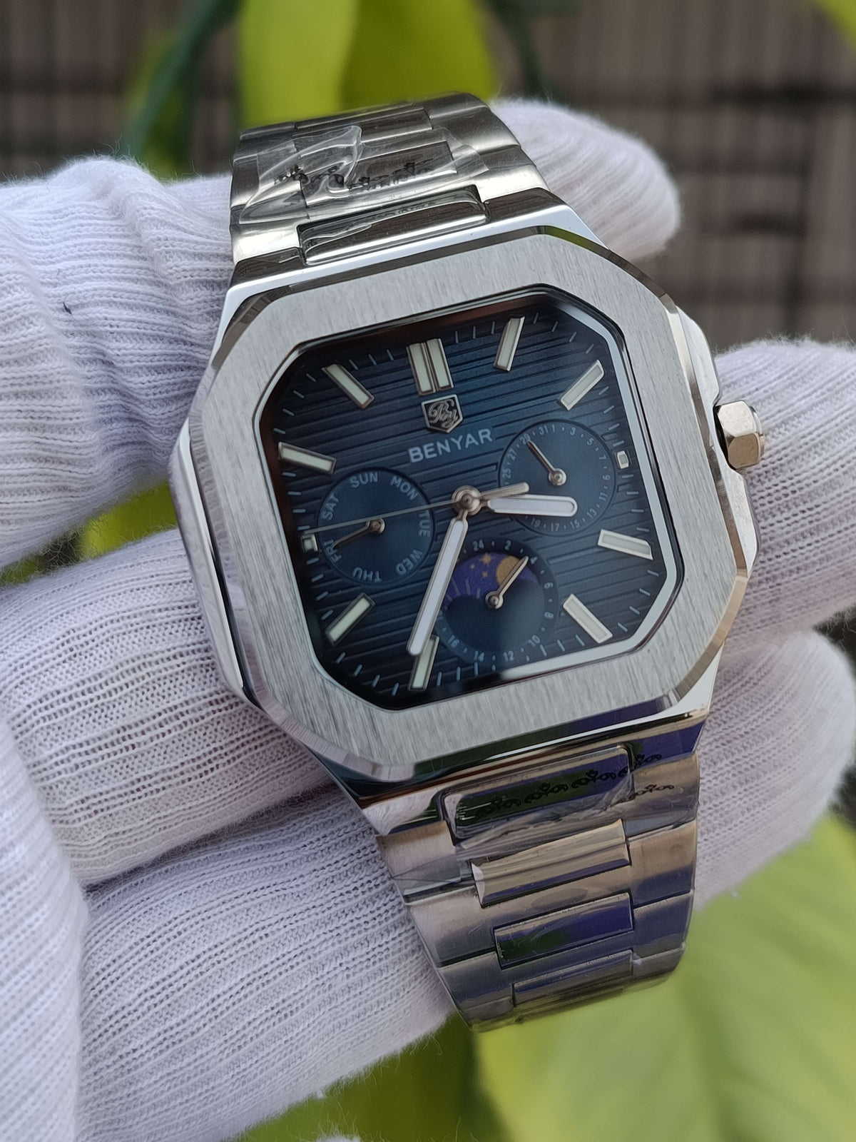 Benyar Moonphase Quartz Watch – Silver Steel, Blue Dial