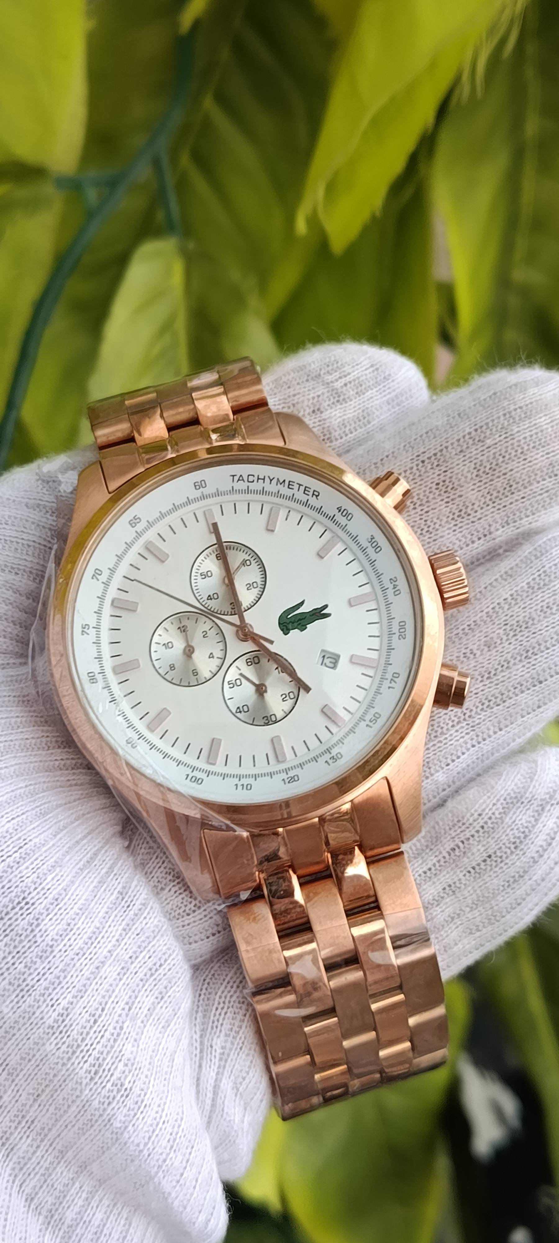 Lacoste Men's Chronograph Watch – Rose Gold Case, White Dial with