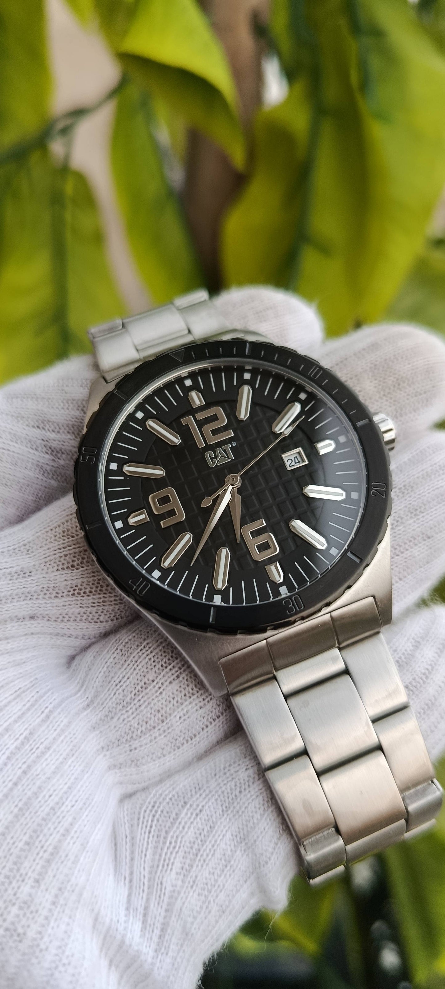 CAT (Caterpillar) Men's Sport Watch – Black Textured Dial, Stainless Steel Case with Black Rotating Bezel